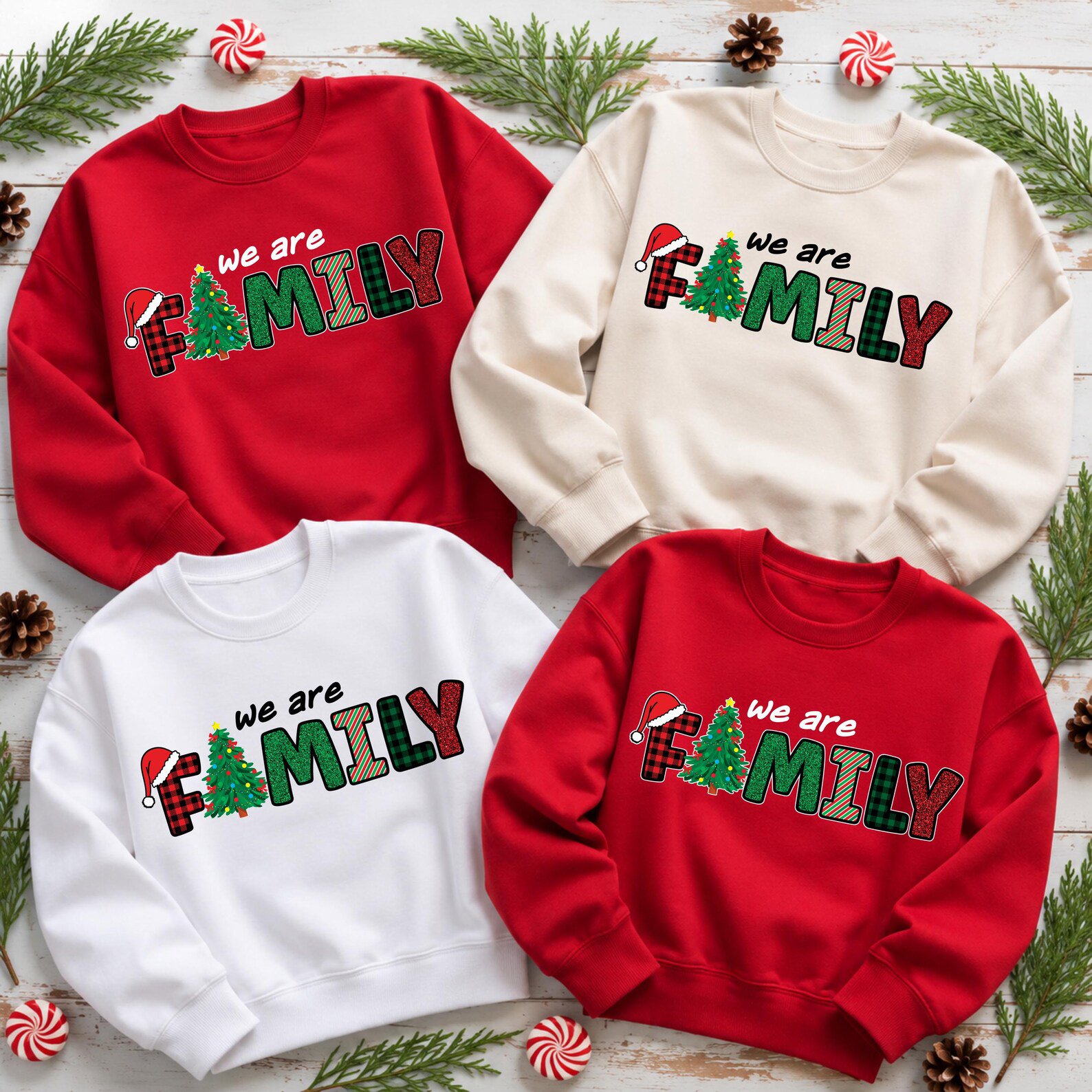 We Are Family Matching Christmas Sweatshirts, Festive Holiday Crew Shirt , Pajama Party Vacation Apparel 1