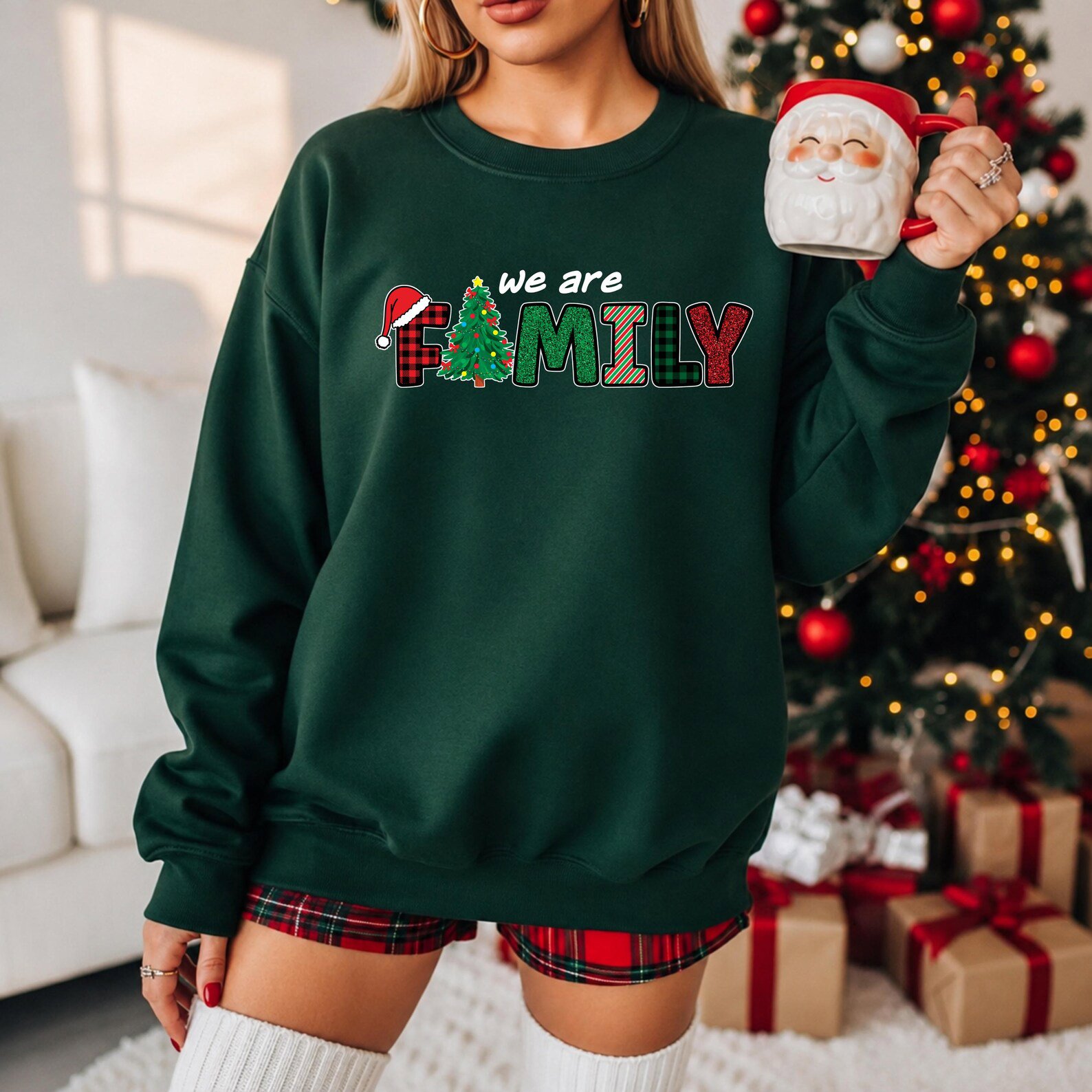 We Are Family Matching Christmas Sweatshirts, Festive Holiday Crew Shirt , Pajama Party Vacation Apparel 8