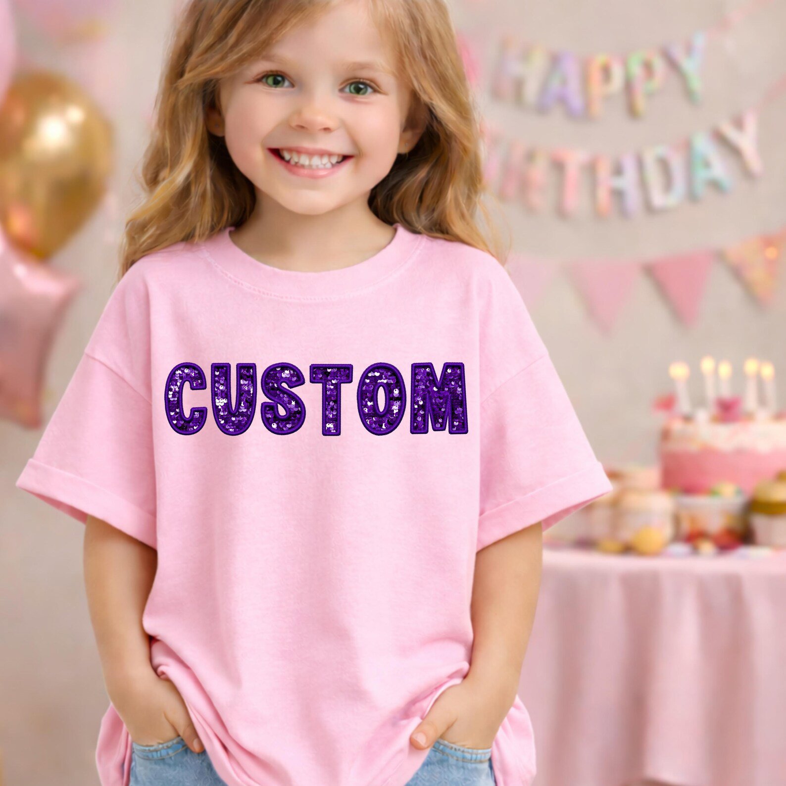 Personalized Faux Sequin Name Shirt, Custom Kids Name Tee, Mommy and Me Matching Shirts, Glitter Look Birthday Shirt, Custom Toddler Tee 2