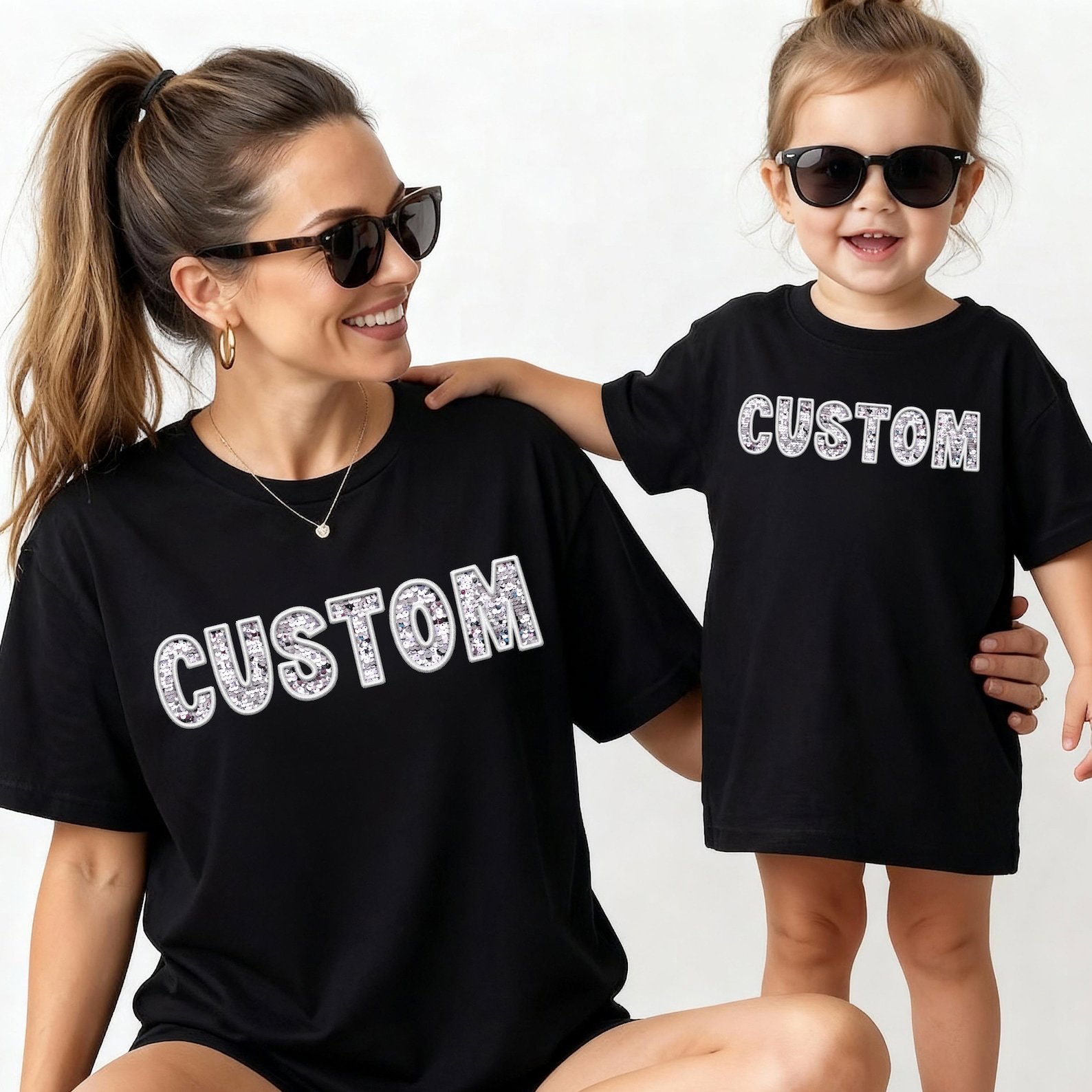 Personalized Faux Sequin Name Shirt, Custom Kids Name Tee, Mommy and Me Matching Shirts, Glitter Look Birthday Shirt, Custom Toddler Tee 1