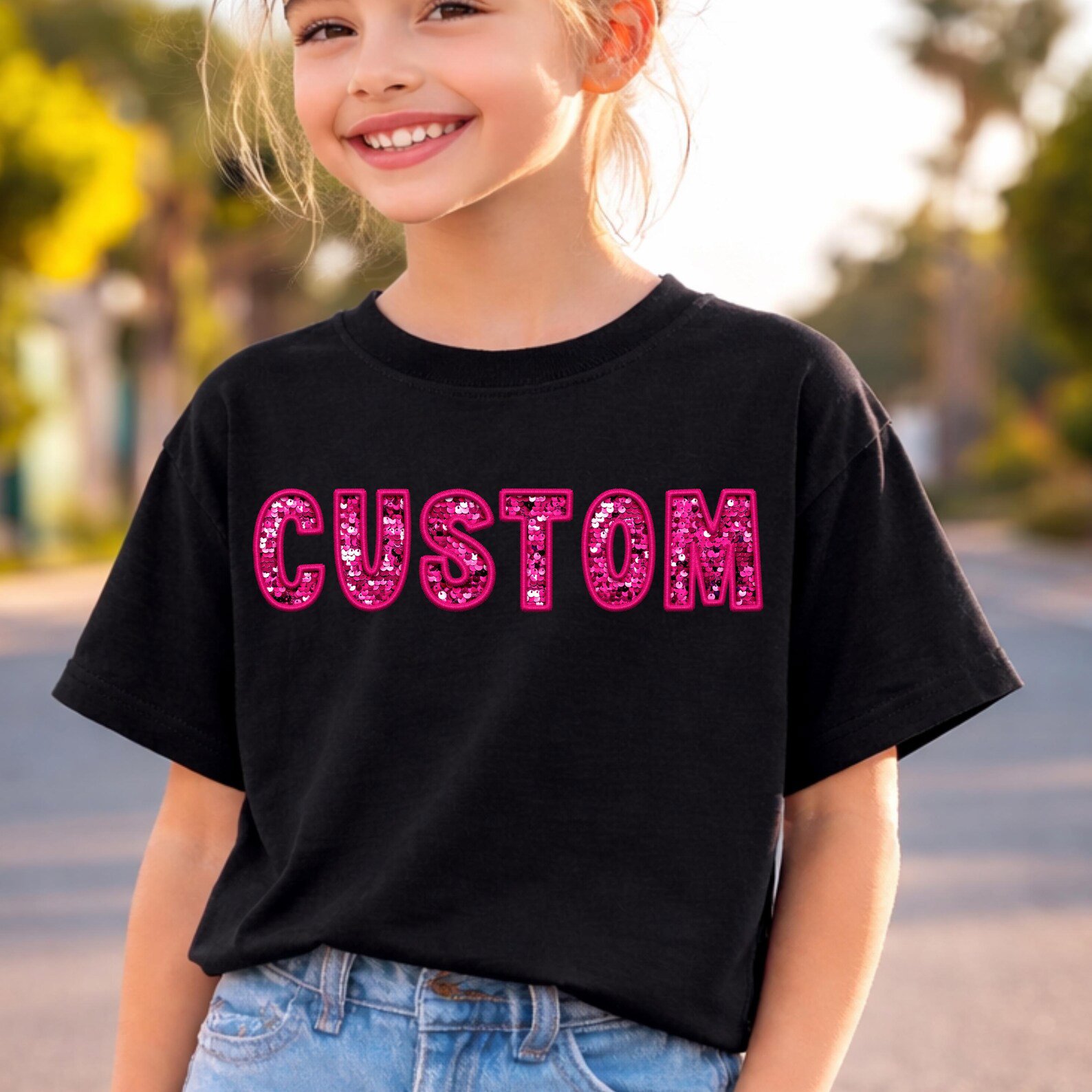 Personalized Faux Sequin Name Shirt, Custom Kids Name Tee, Mommy and Me Matching Shirts, Glitter Look Birthday Shirt, Custom Toddler Tee 5