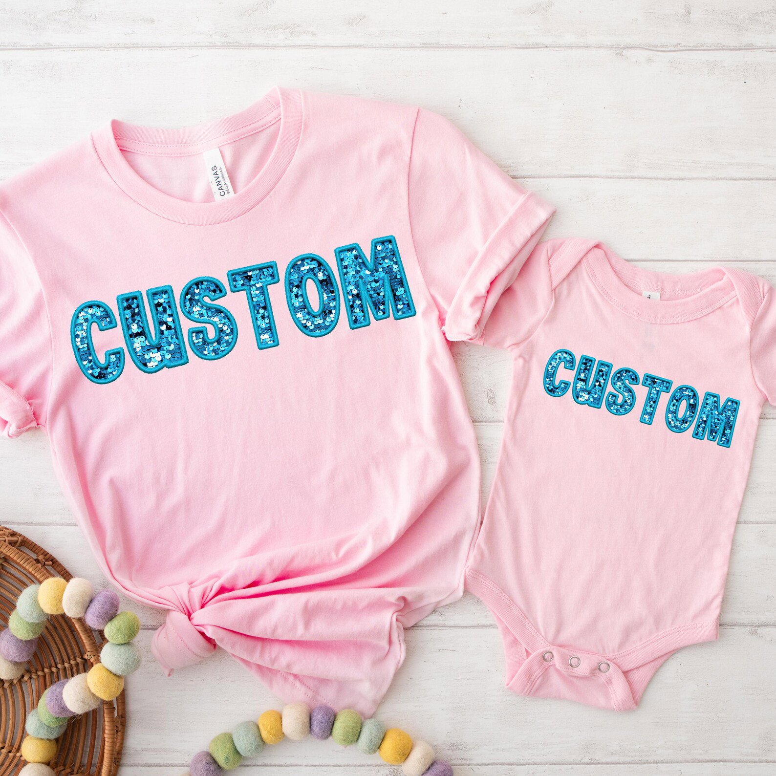 Personalized Faux Sequin Name Shirt, Custom Kids Name Tee, Mommy and Me Matching Shirts, Glitter Look Birthday Shirt, Custom Toddler Tee 8