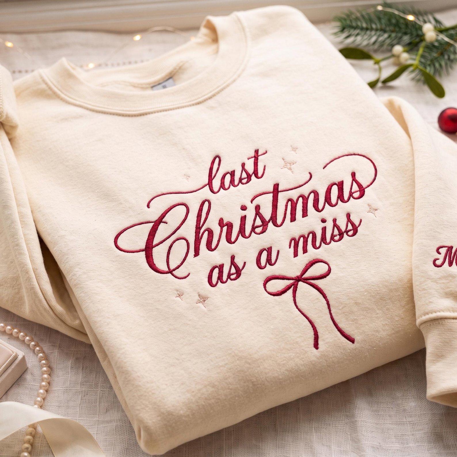 Last Christmas As A Miss Embroidered Sweatshirt, Future Mrs Bride Crewneck, Engaged Christmas Shirt, Holiday Gift for Bride To Be 2