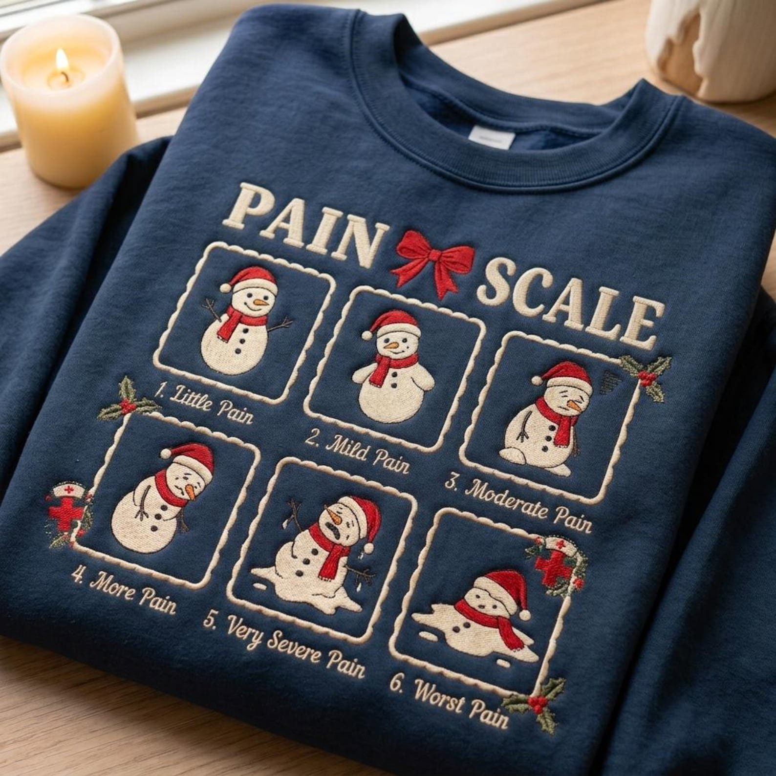 Christmas Pain Scale Embroidered Sweatshirt, Funny Nurse Snowman Crewneck, Holiday Medical Shirt, Festive Healthcare Worker Christmas Gift 1