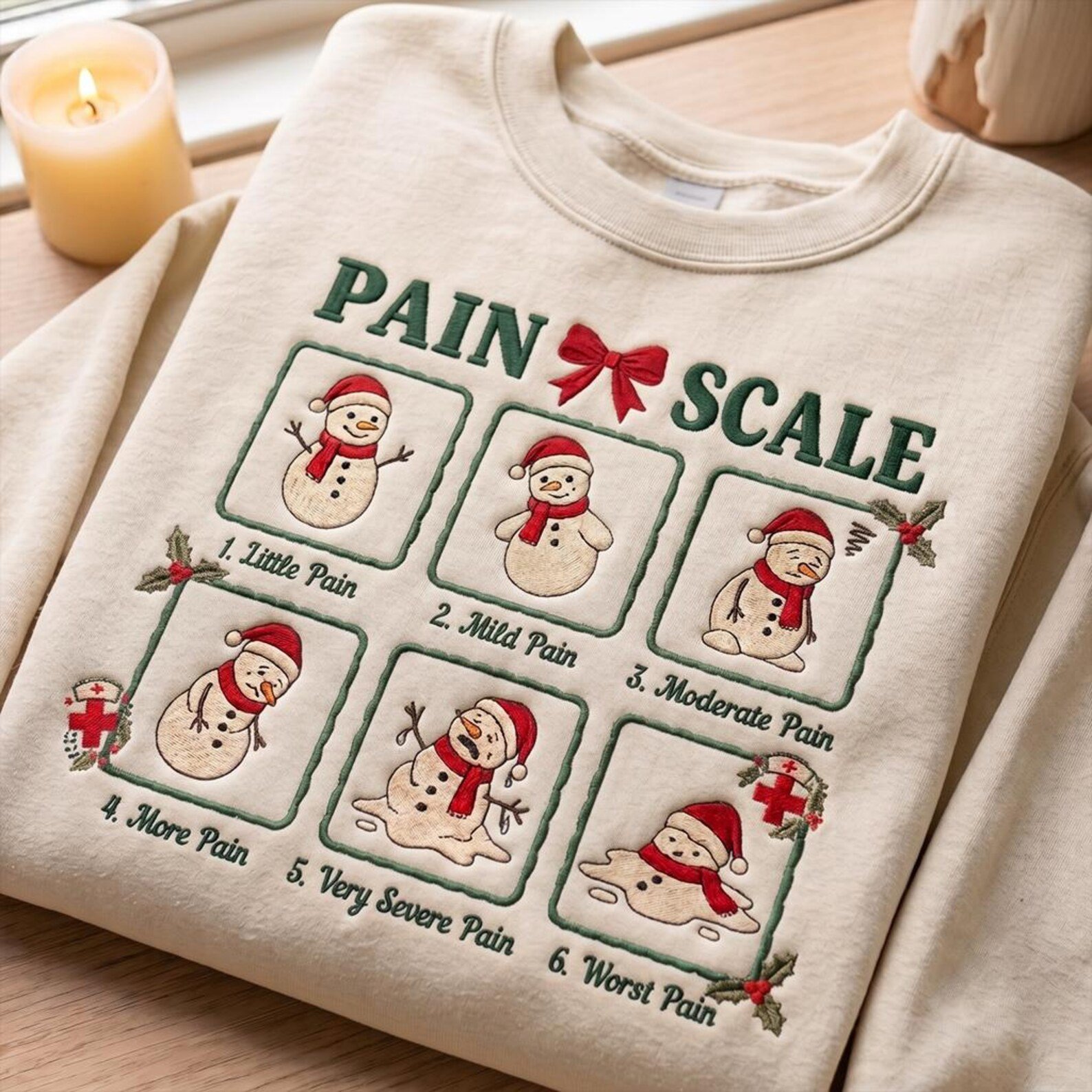 Christmas Pain Scale Embroidered Sweatshirt, Funny Nurse Snowman Crewneck, Holiday Medical Shirt, Festive Healthcare Worker Christmas Gift 2