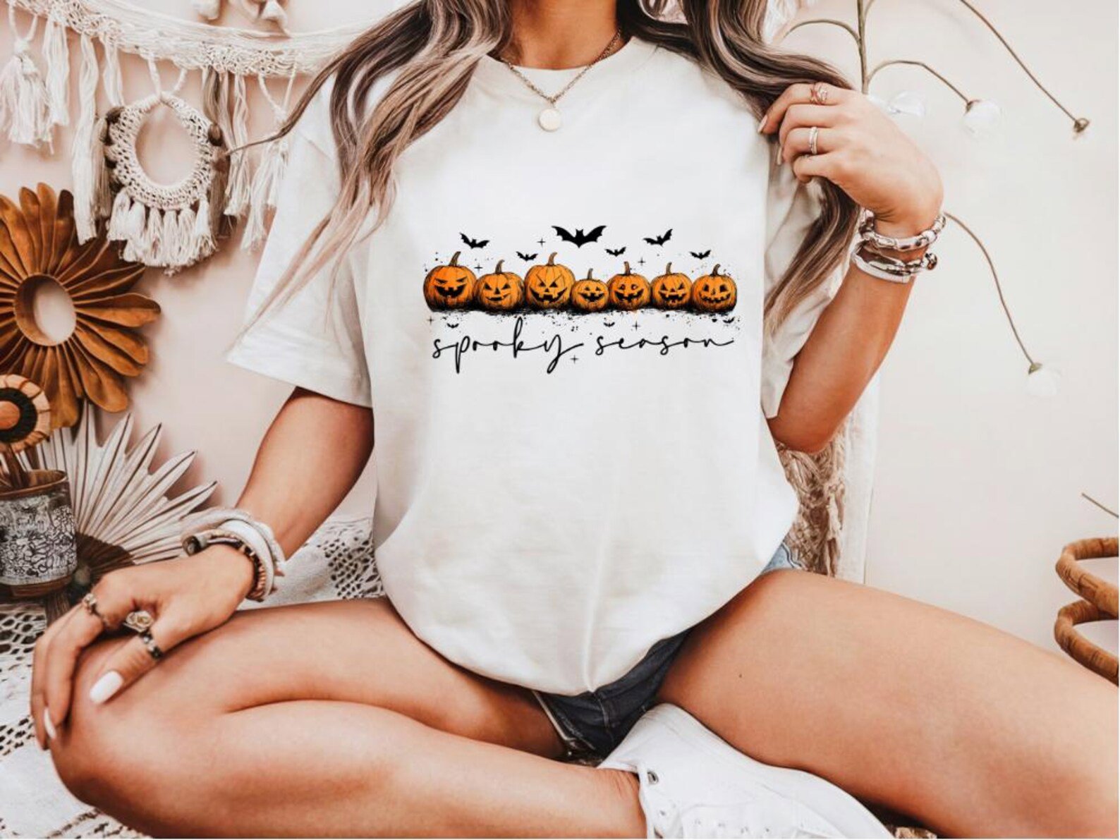 Jack-o'-Lantern Row Halloween Shirt: Hand-Drawn Pumpkin FaceSpooky Season Sweatshirt 1