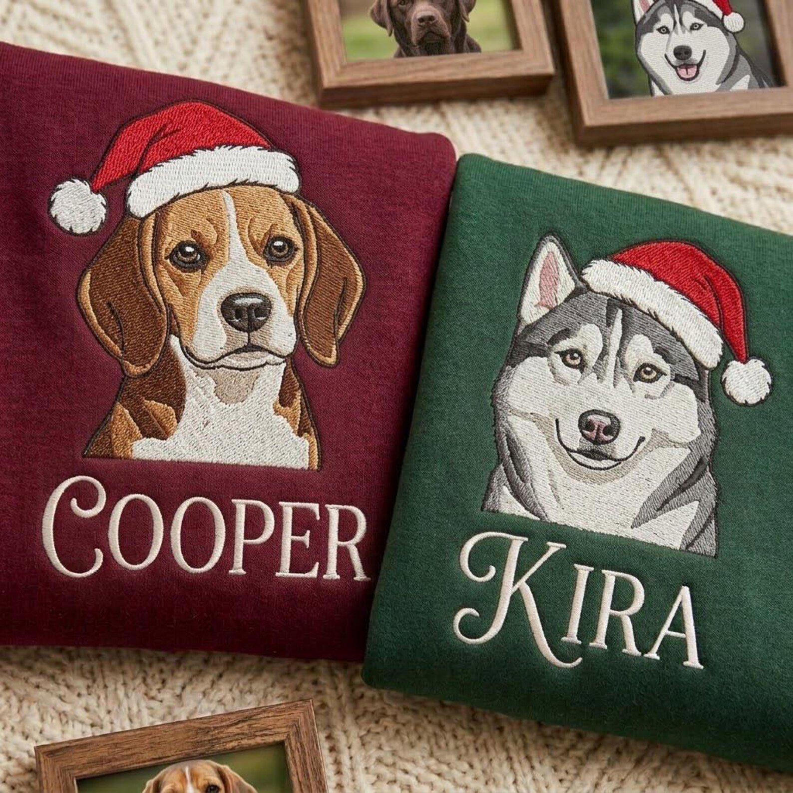 Custom Pet Portrait Embroidered Sweatshirt, Personalized Dog Christmas Crewneck, Santa Hat Pet Memorial Sweater, Dog Lover Gift 4