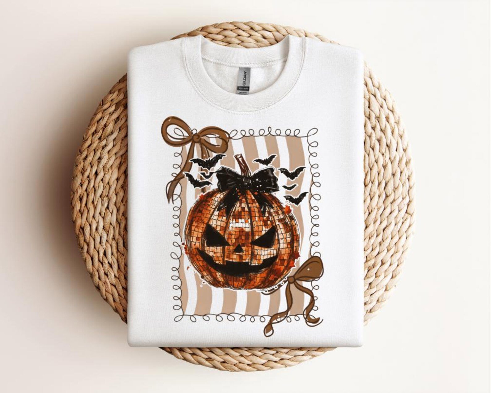 Disco Halloween Pumpkin SweatShirt, Jack O’ Lantern Tee with Bats, Spooky Fall T-Shirt 1