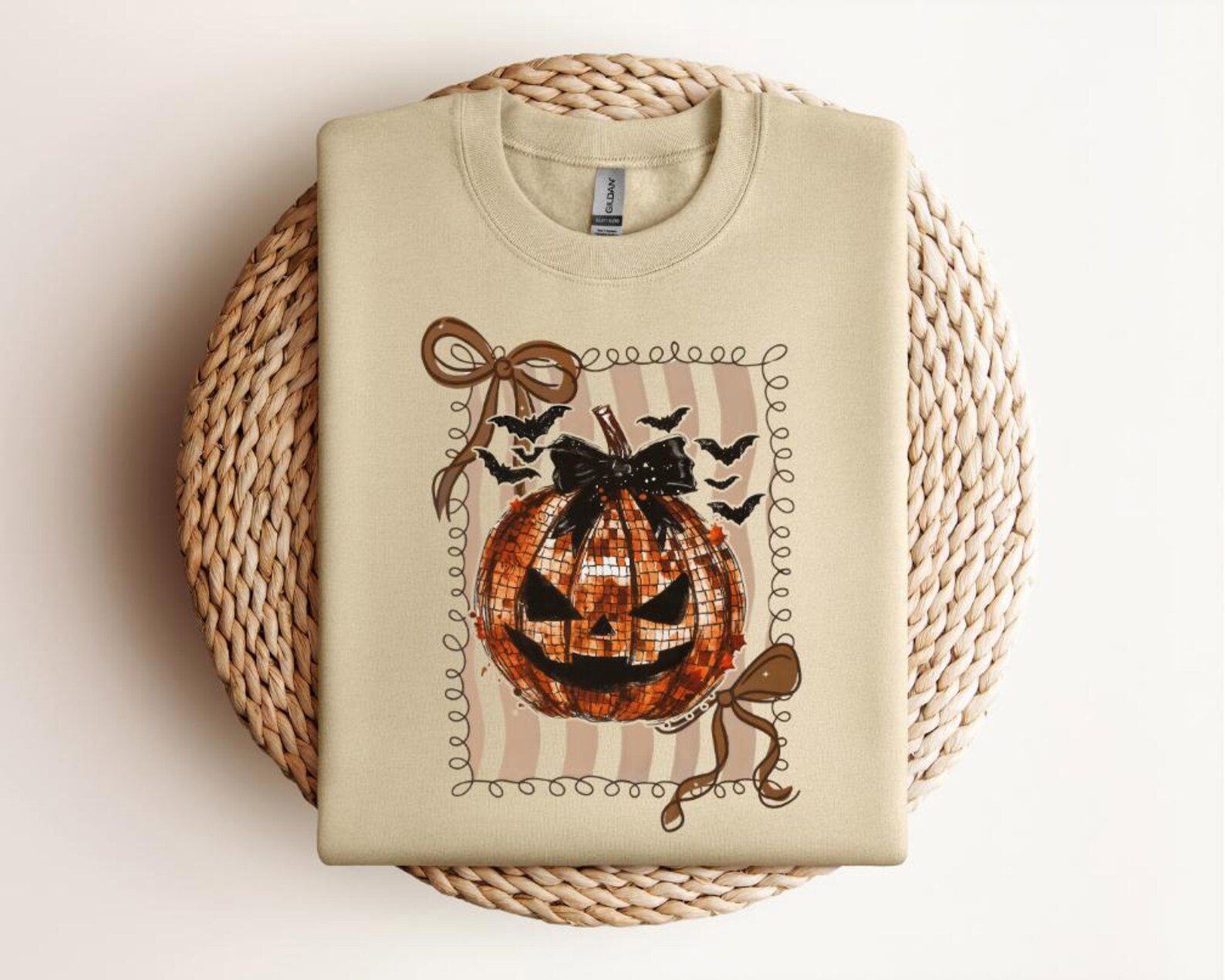 Disco Halloween Pumpkin SweatShirt, Jack O’ Lantern Tee with Bats, Spooky Fall T-Shirt 2