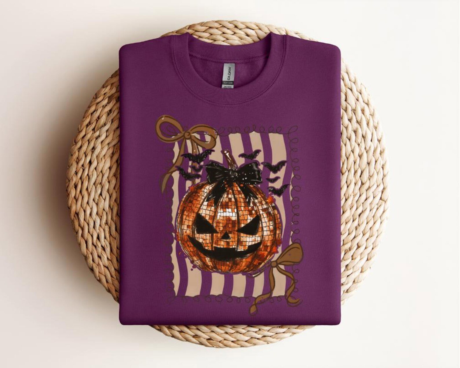 Disco Halloween Pumpkin SweatShirt, Jack O’ Lantern Tee with Bats, Spooky Fall T-Shirt 4