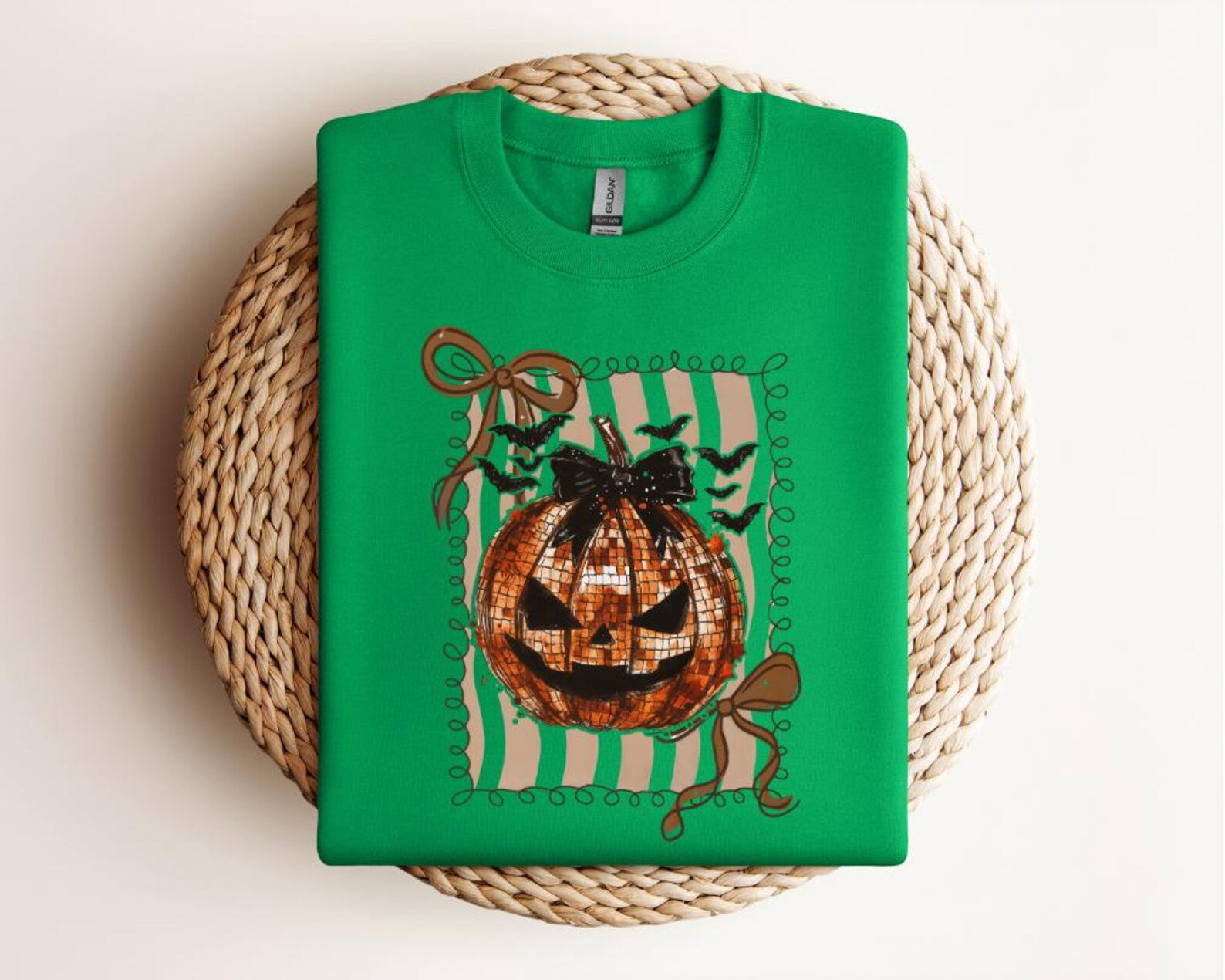 Disco Halloween Pumpkin SweatShirt, Jack O’ Lantern Tee with Bats, Spooky Fall T-Shirt 5