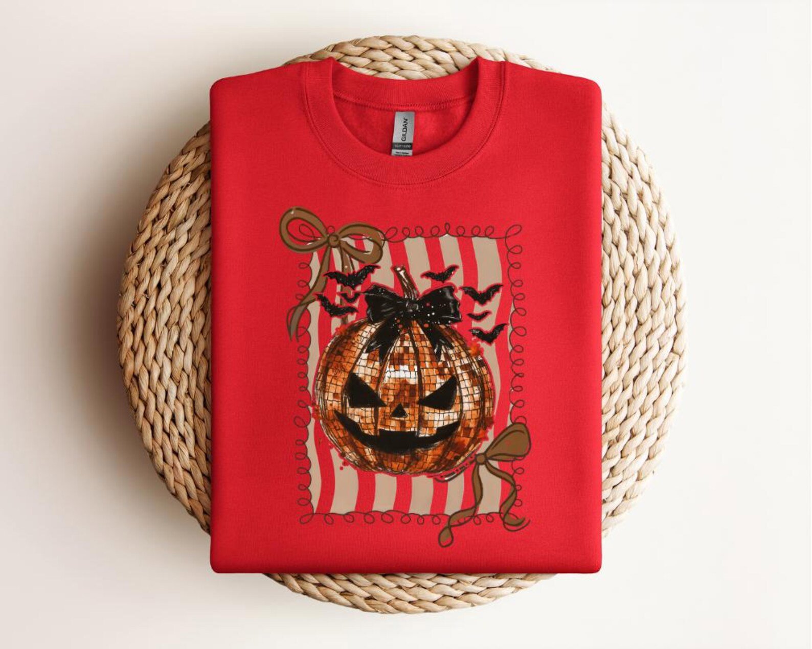 Disco Halloween Pumpkin SweatShirt, Jack O’ Lantern Tee with Bats, Spooky Fall T-Shirt 6