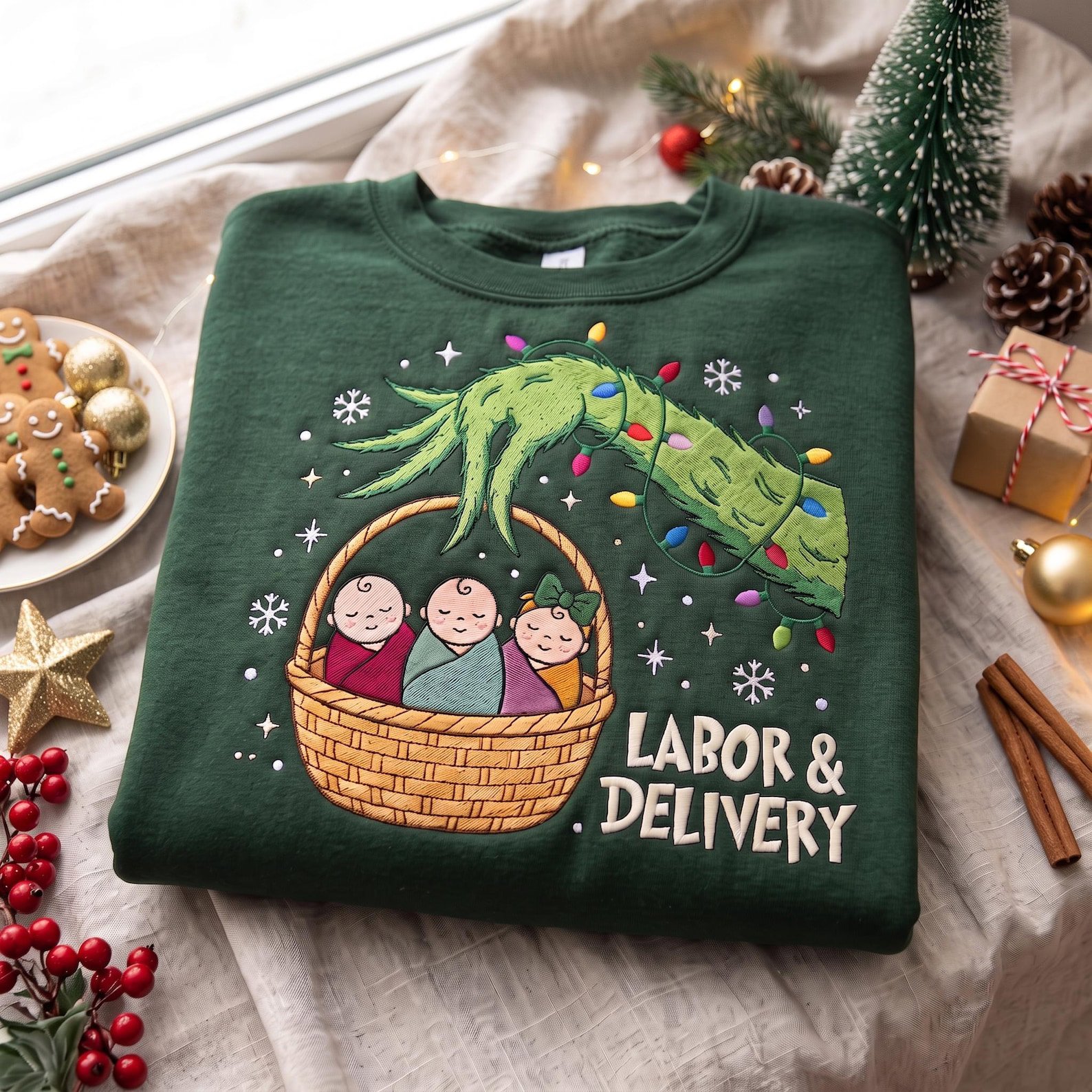 Labor Delivery Christmas Embroidered Sweatshirt, Funny L&D Nurse Holiday Crewneck, Newborn Maternity Nurse Shirt, Hospital Christmas Gift 2