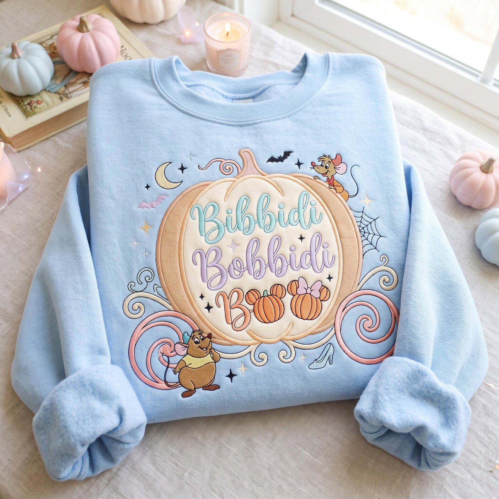 Bibbidi Bobbidi Boo Halloween Embroidered Sweatshirt, Princess Castle Crewneck, Magical Halloween Trip Shirt, Cute Party Vacation Gift 3