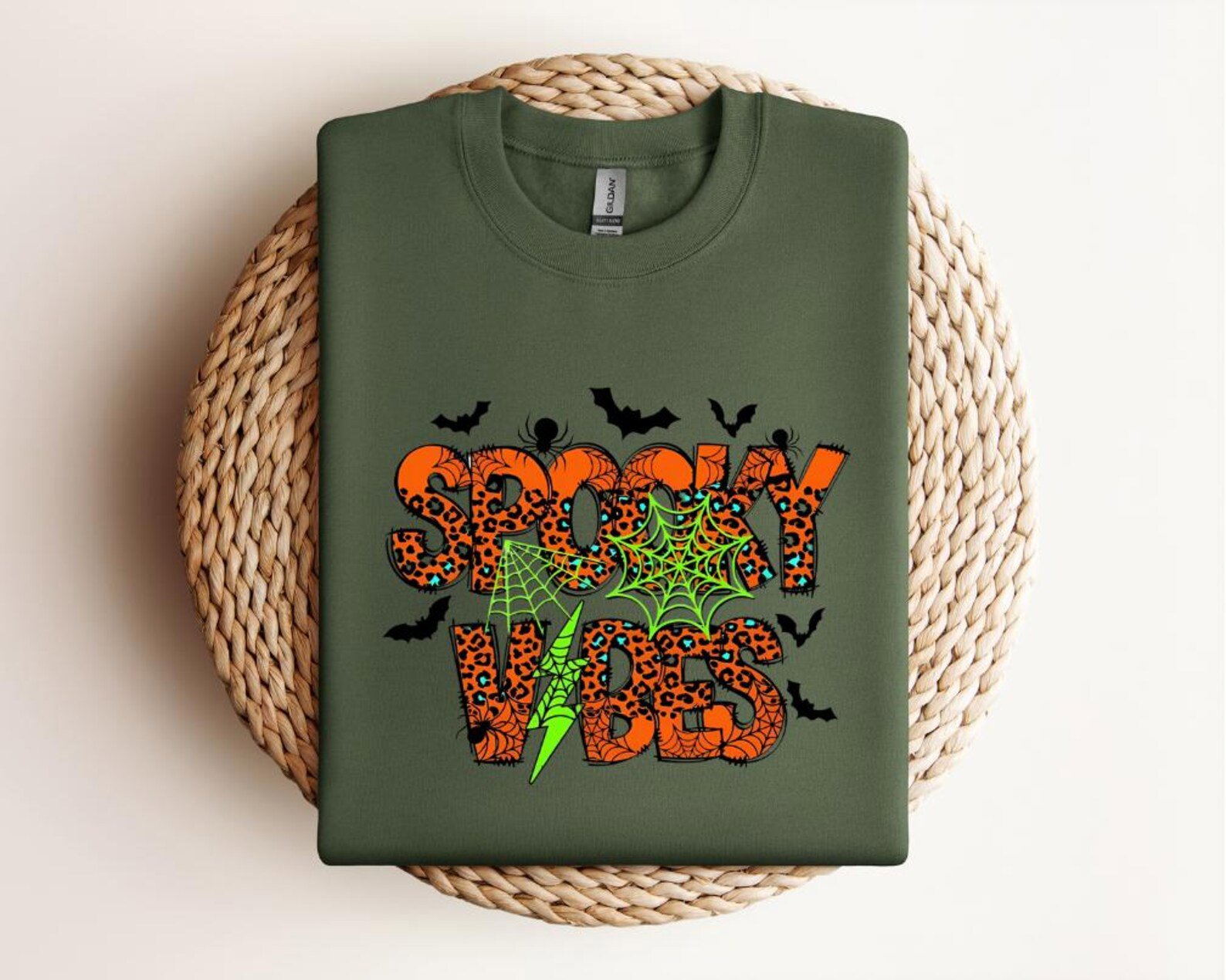 Spooky Vibes Halloween T-Shirt: Leopard Spider Web, Neon Graphic Sweatshirt 3