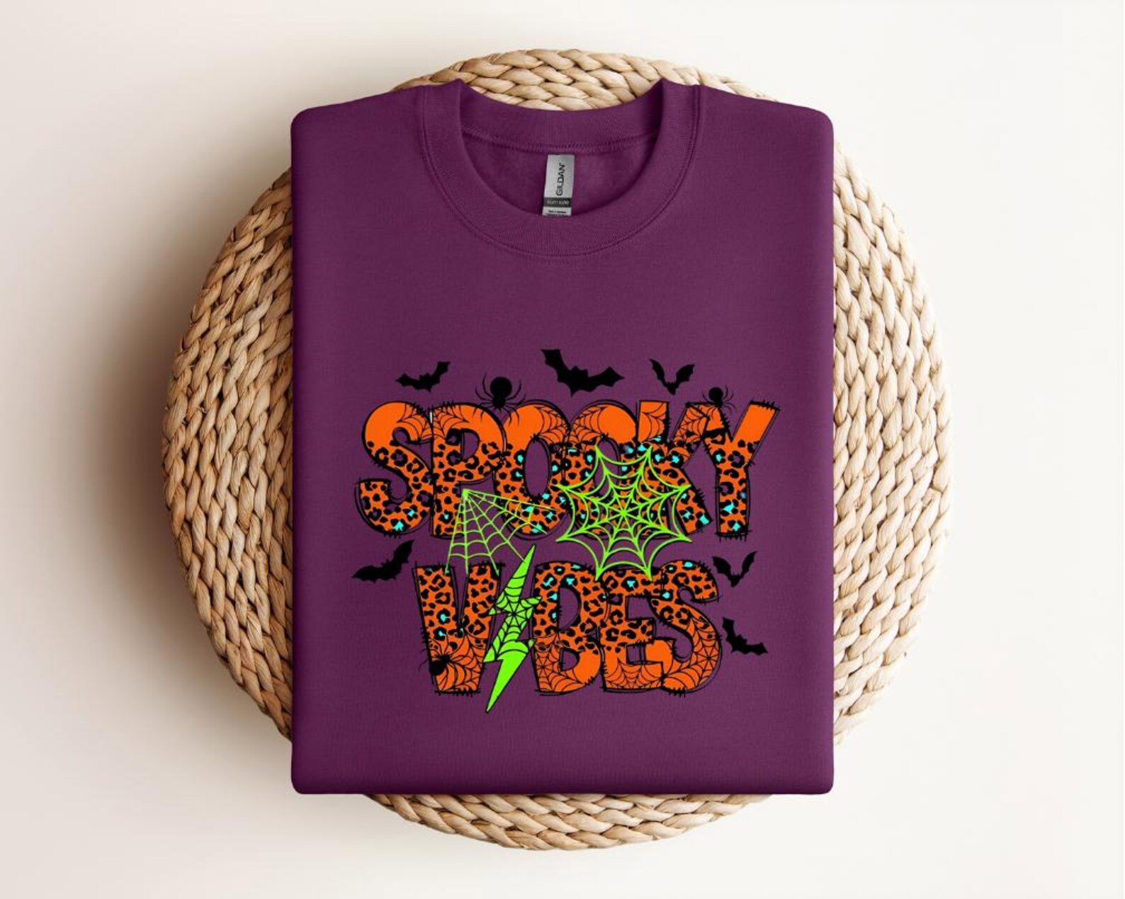 Spooky Vibes Halloween T-Shirt: Leopard Spider Web, Neon Graphic Sweatshirt 5