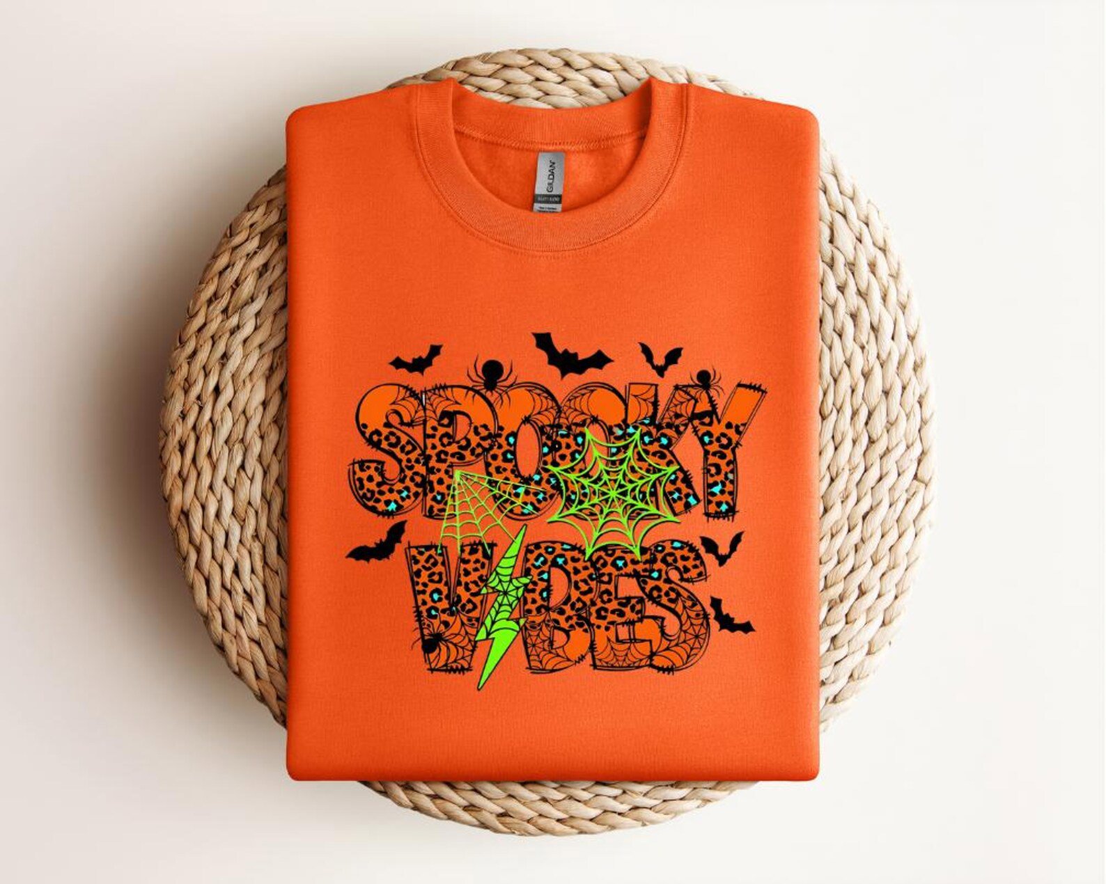 Spooky Vibes Halloween T-Shirt: Leopard Spider Web, Neon Graphic Sweatshirt 4