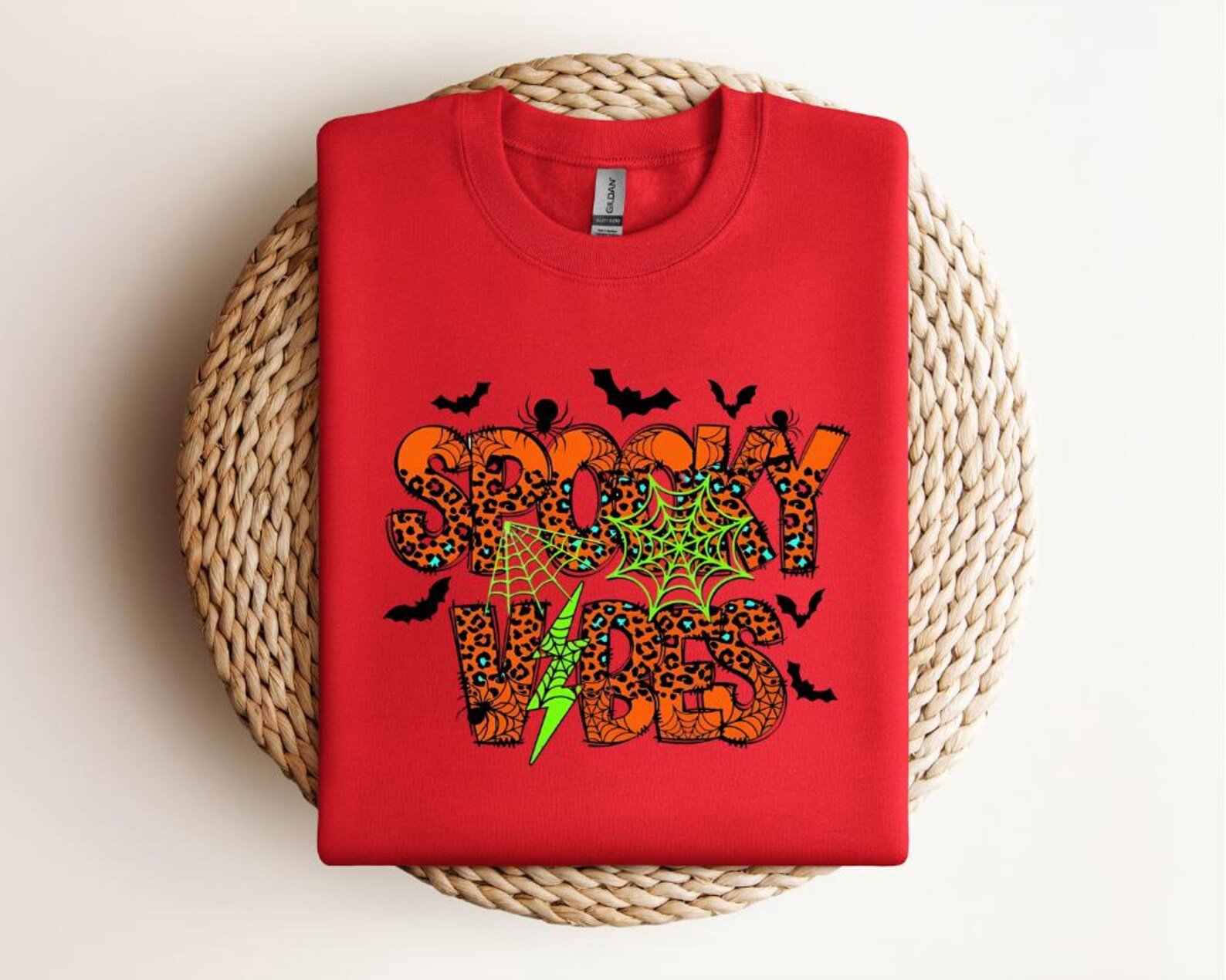 Spooky Vibes Halloween T-Shirt: Leopard Spider Web, Neon Graphic Sweatshirt 6