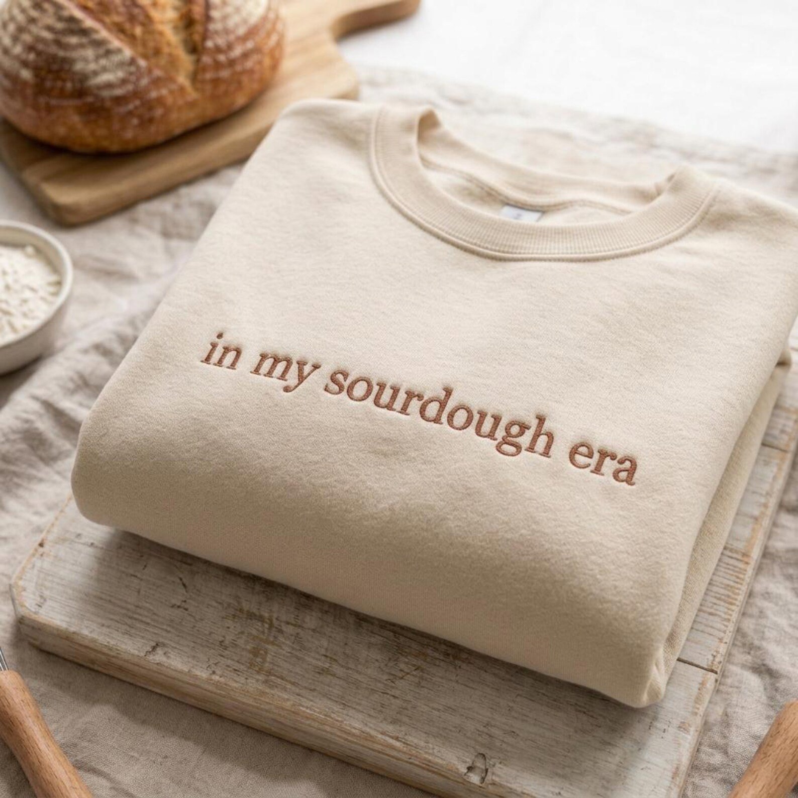 In My Sourdough Era Embroidered Sweatshirt, Cozy Bread Baking Crewneck, Sourdough Baker Shirt, Home Baker Kitchen Gift 4