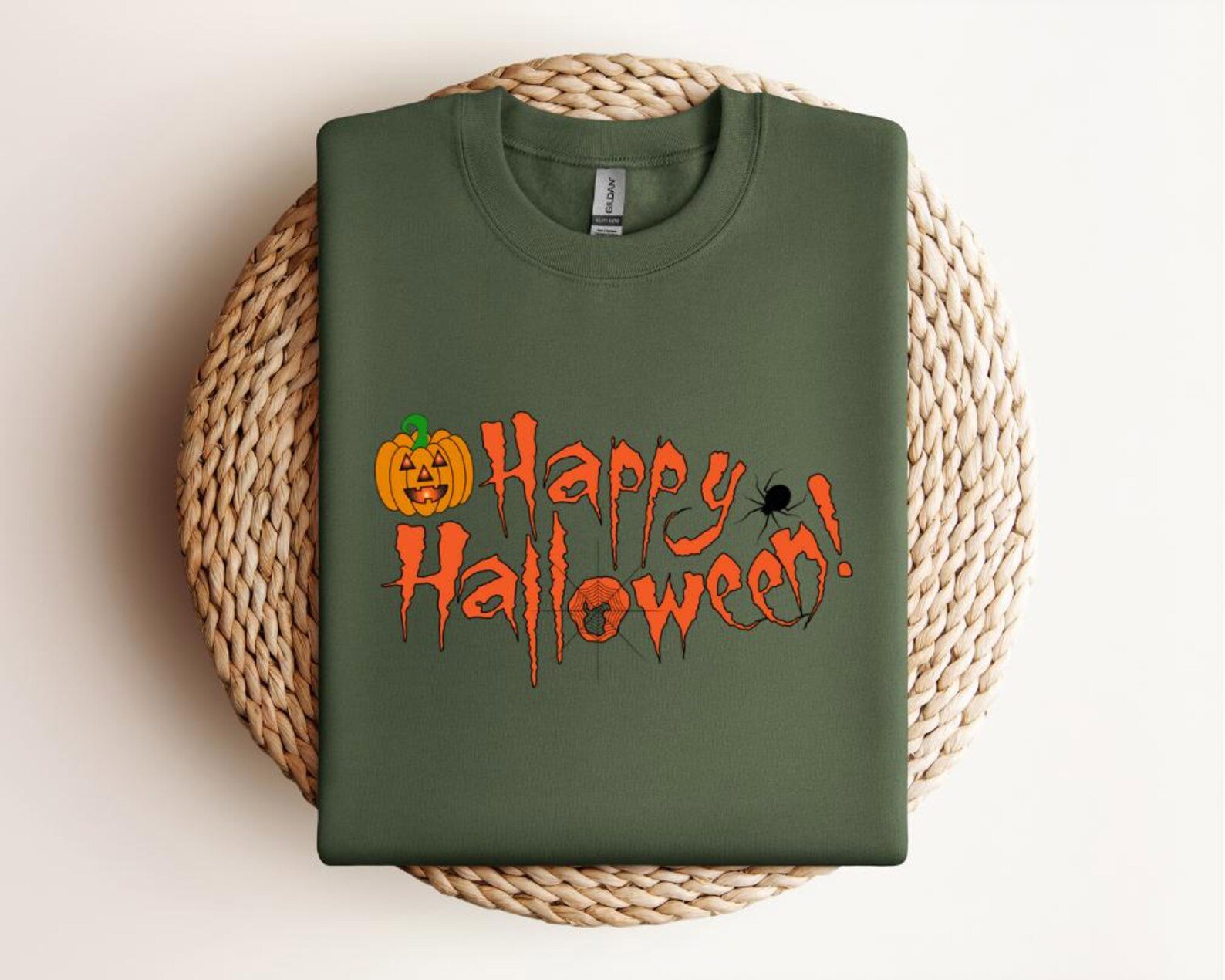 Happy Halloween Sweatshirt, Spooky Pumpkin & Spider Web T-Shirt 3