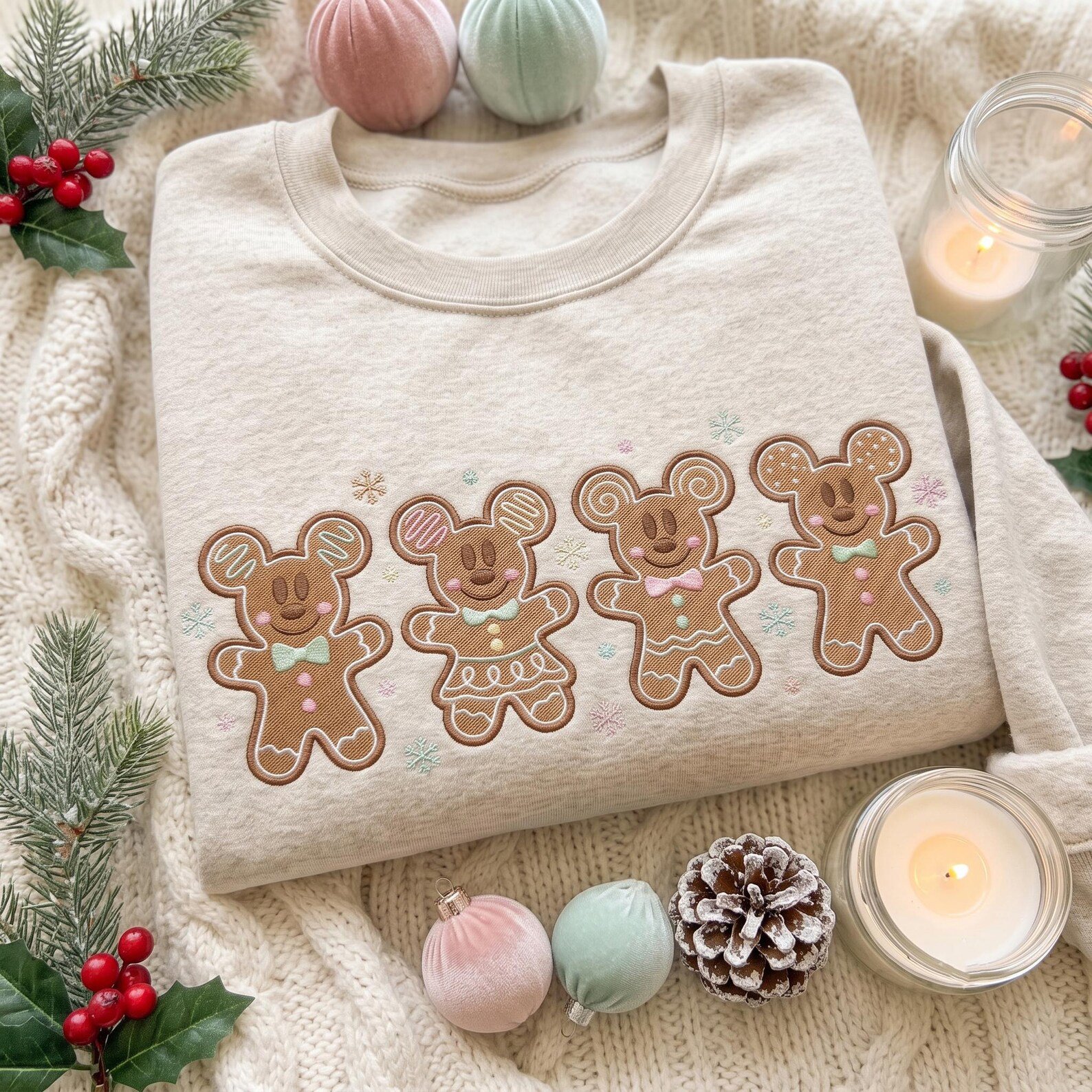 Gingerbread Mouse Embroidered Sweatshirt, Christmas Gingerbread Cookie Crewneck, Cute Holiday Mouse Shirt, Festive Christmas Gift 2