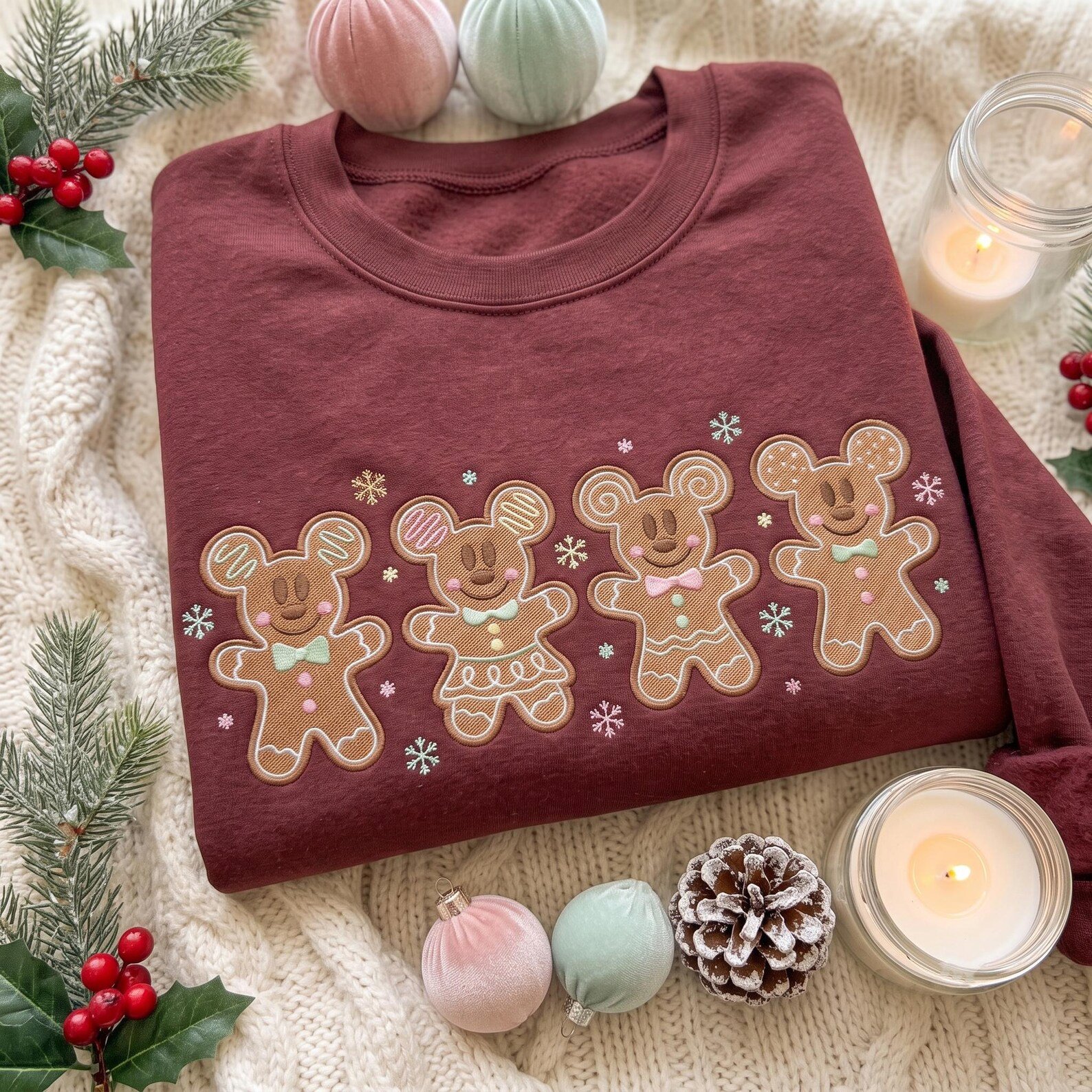 Gingerbread Mouse Embroidered Sweatshirt, Christmas Gingerbread Cookie Crewneck, Cute Holiday Mouse Shirt, Festive Christmas Gift 3