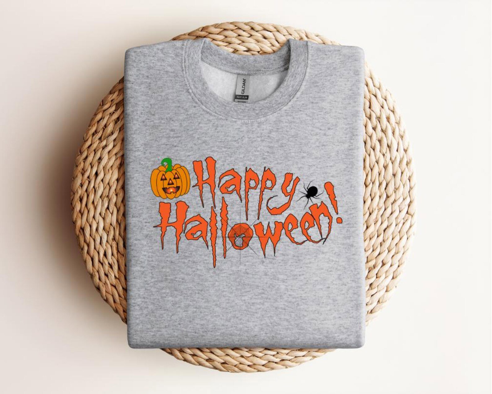 Happy Halloween Sweatshirt, Spooky Pumpkin & Spider Web T-Shirt 4