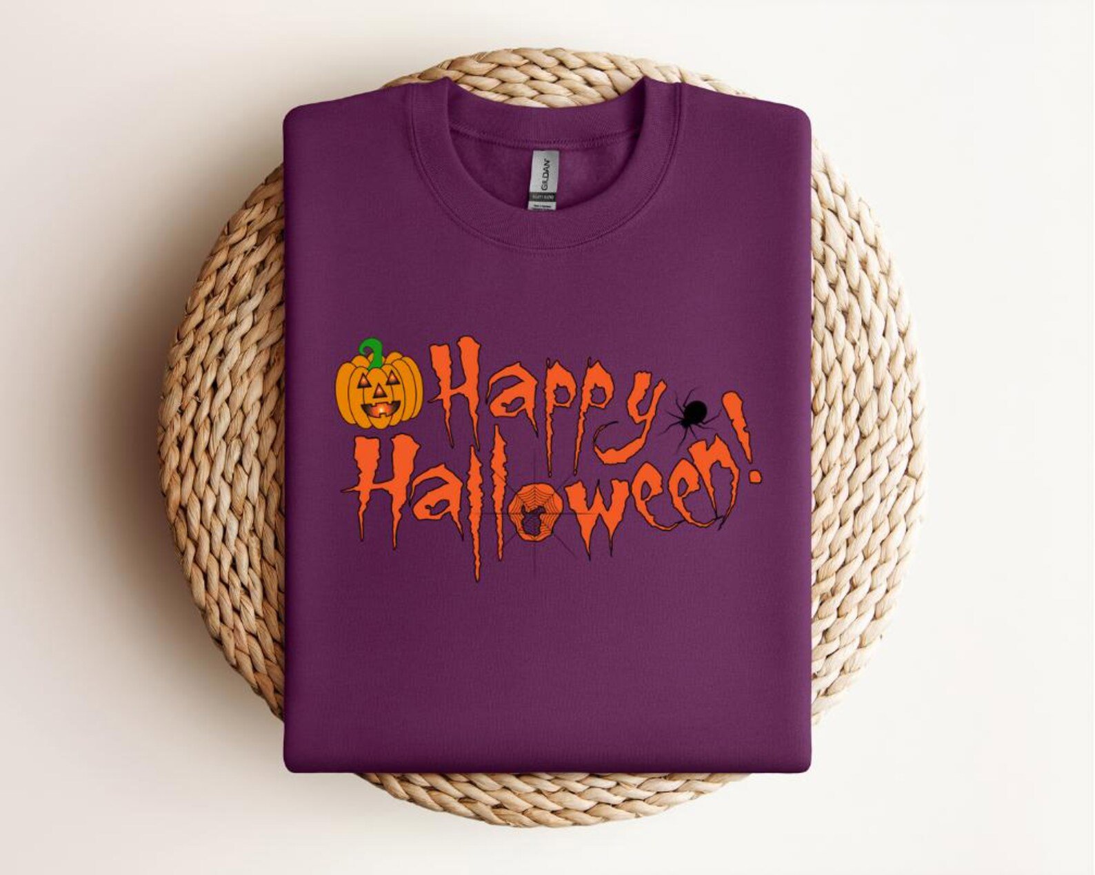 Happy Halloween Sweatshirt, Spooky Pumpkin & Spider Web T-Shirt 5