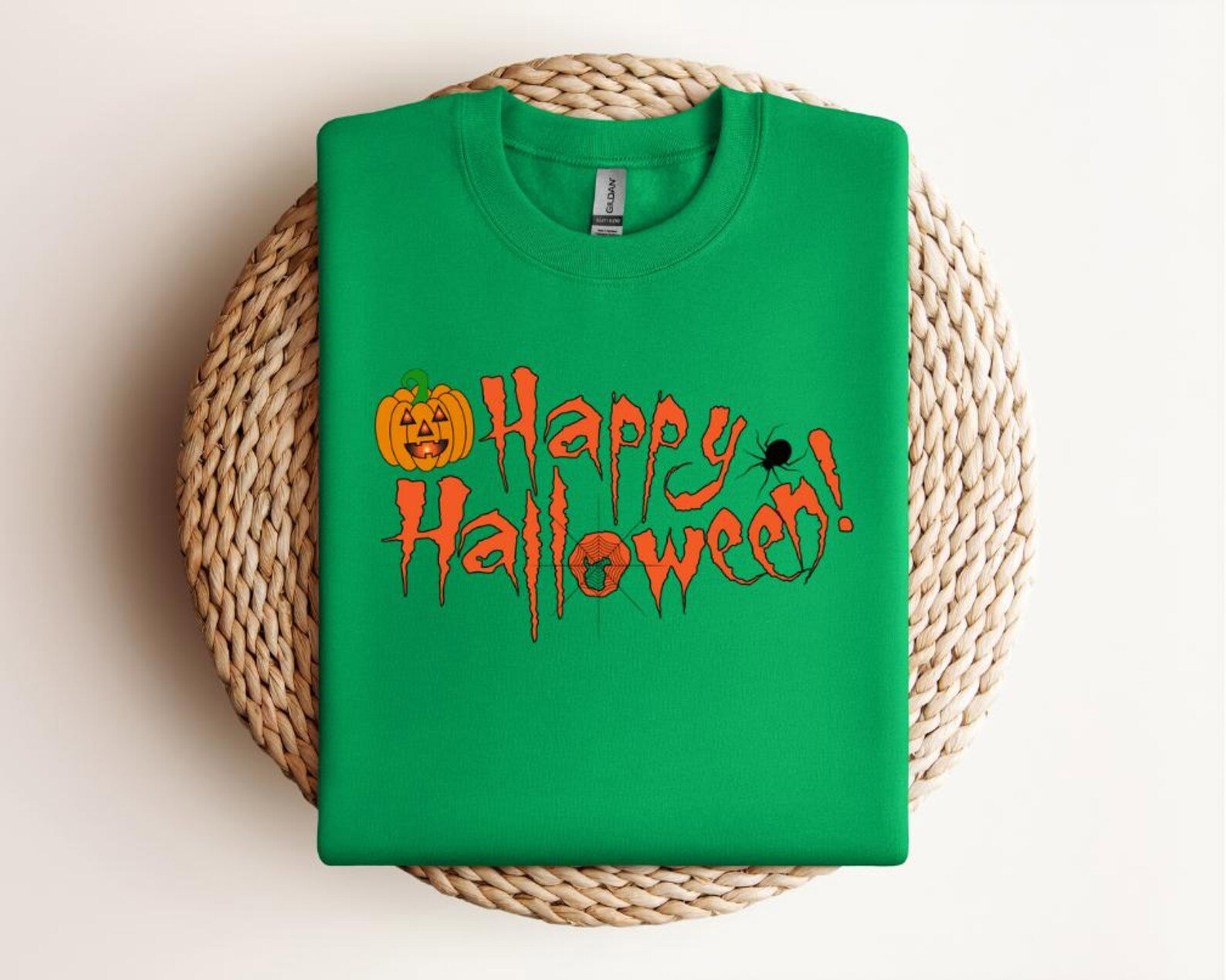 Happy Halloween Sweatshirt, Spooky Pumpkin & Spider Web T-Shirt 6