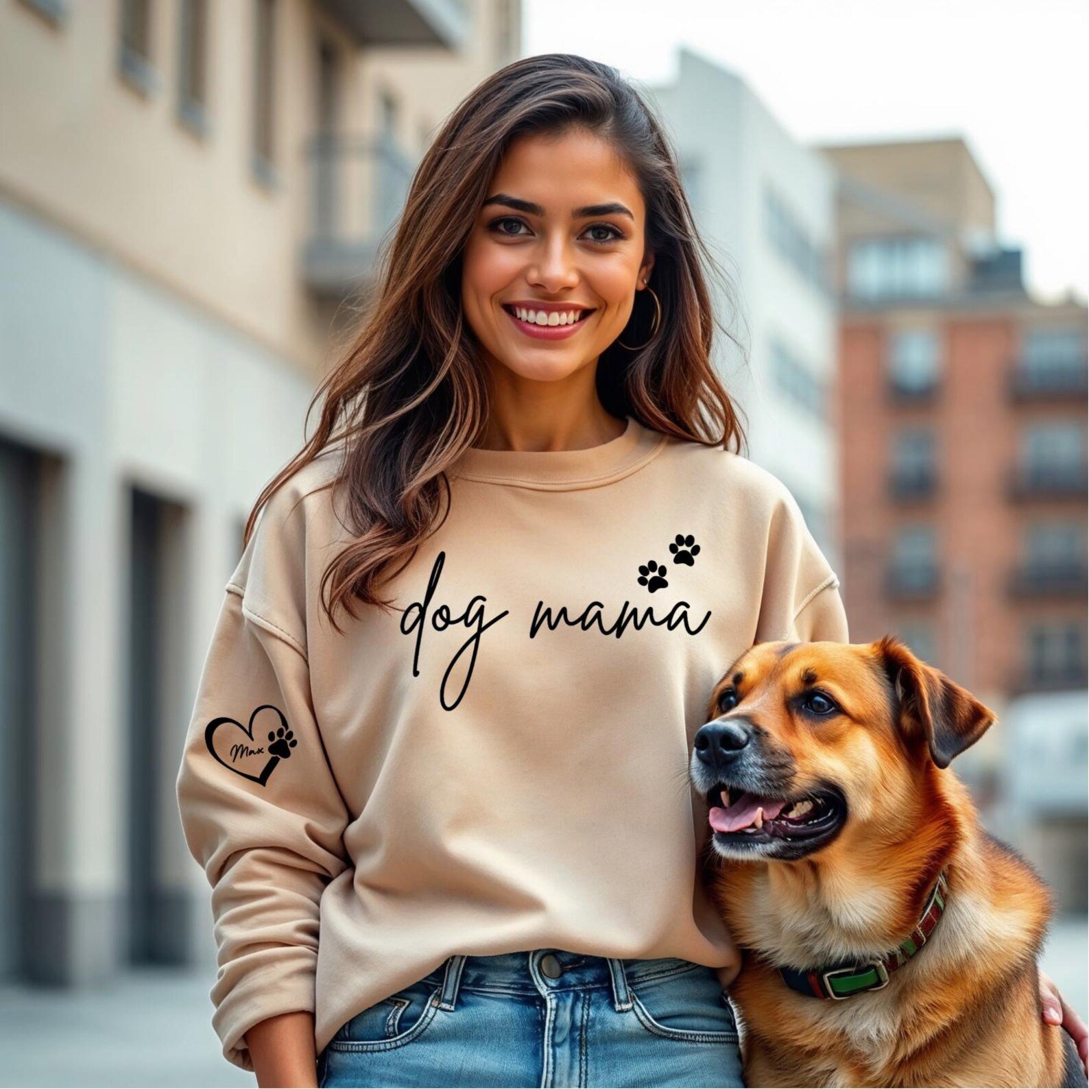 Dog Mama Sweatshirt with Paw Print, Custom Name Dog Mom Shirt, Pet Lover Gift for Women, Personalized Dog Mama Crewneck 4