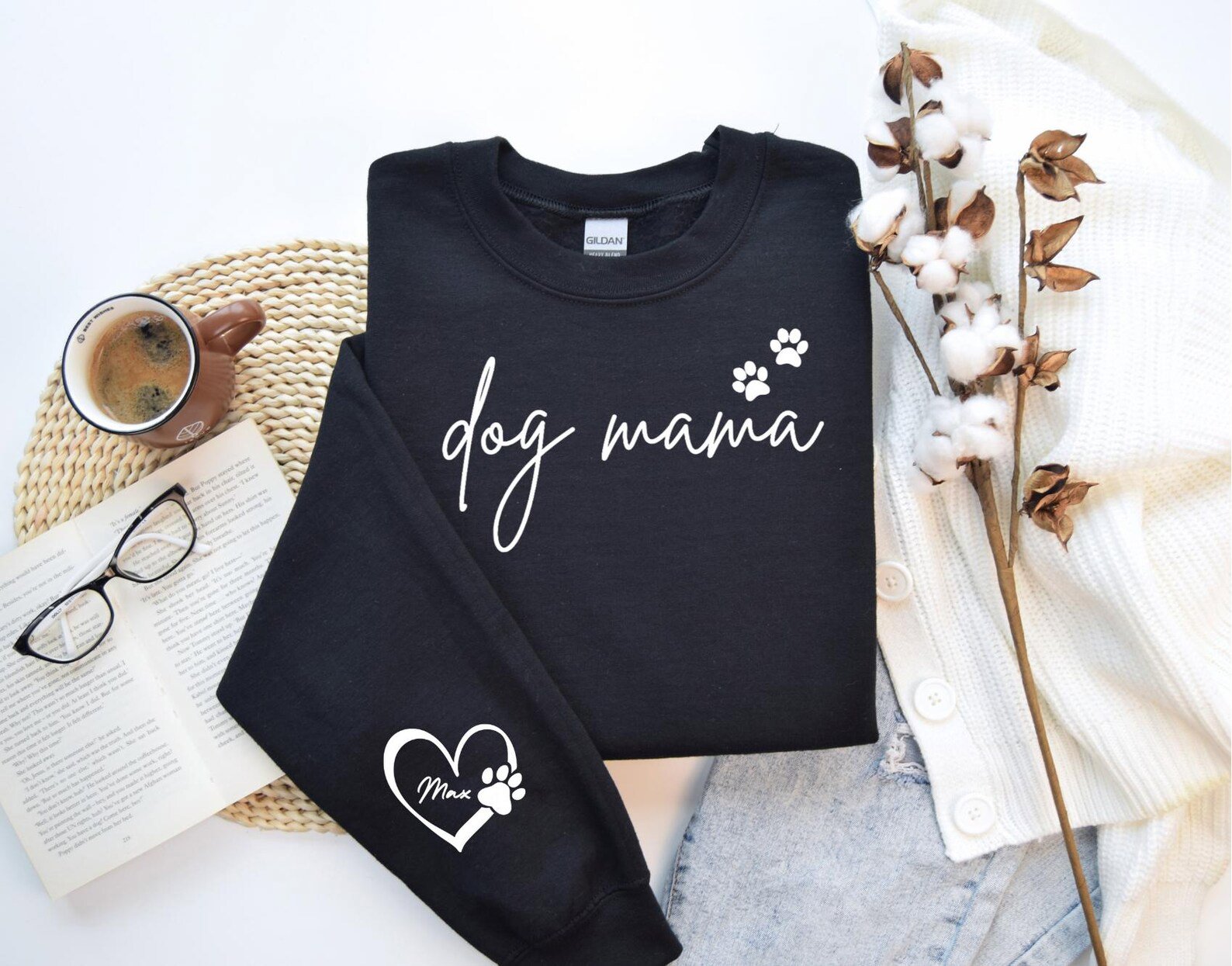 Dog Mama Sweatshirt with Paw Print, Custom Name Dog Mom Shirt, Pet Lover Gift for Women, Personalized Dog Mama Crewneck 6