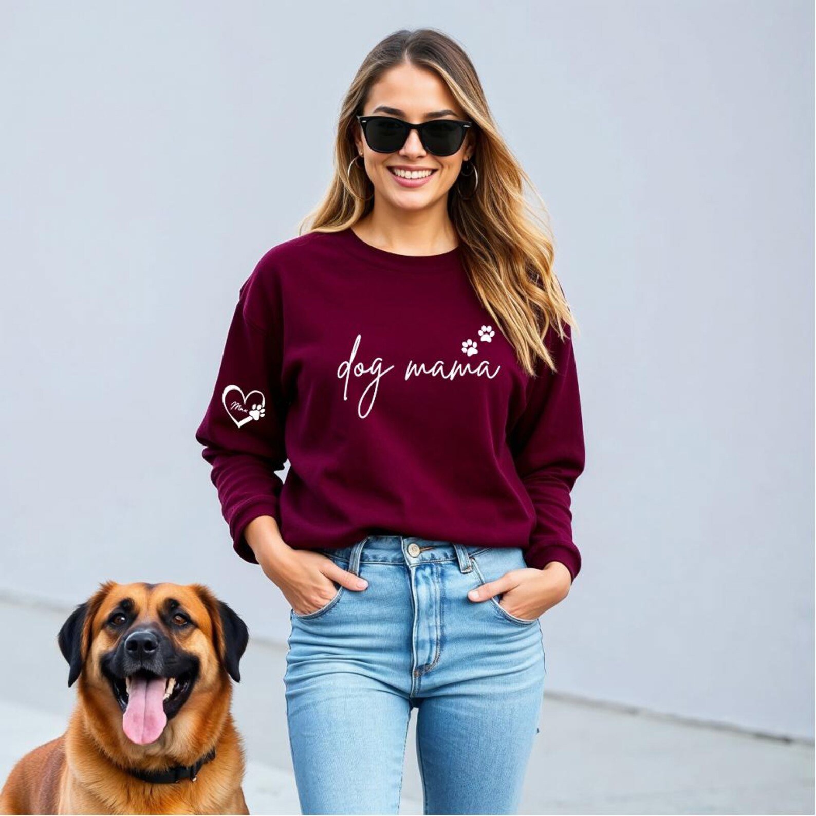 Dog Mama Sweatshirt with Paw Print, Custom Name Dog Mom Shirt, Pet Lover Gift for Women, Personalized Dog Mama Crewneck 8