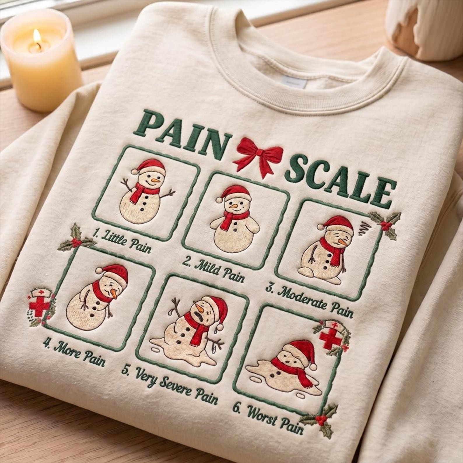 Christmas Pain Scale Embroidered Sweatshirt, Funny Nurse Snowman Shirt, Holiday Medical Shirt, Christmas Nurse Gift for Healthcare Worker 1
