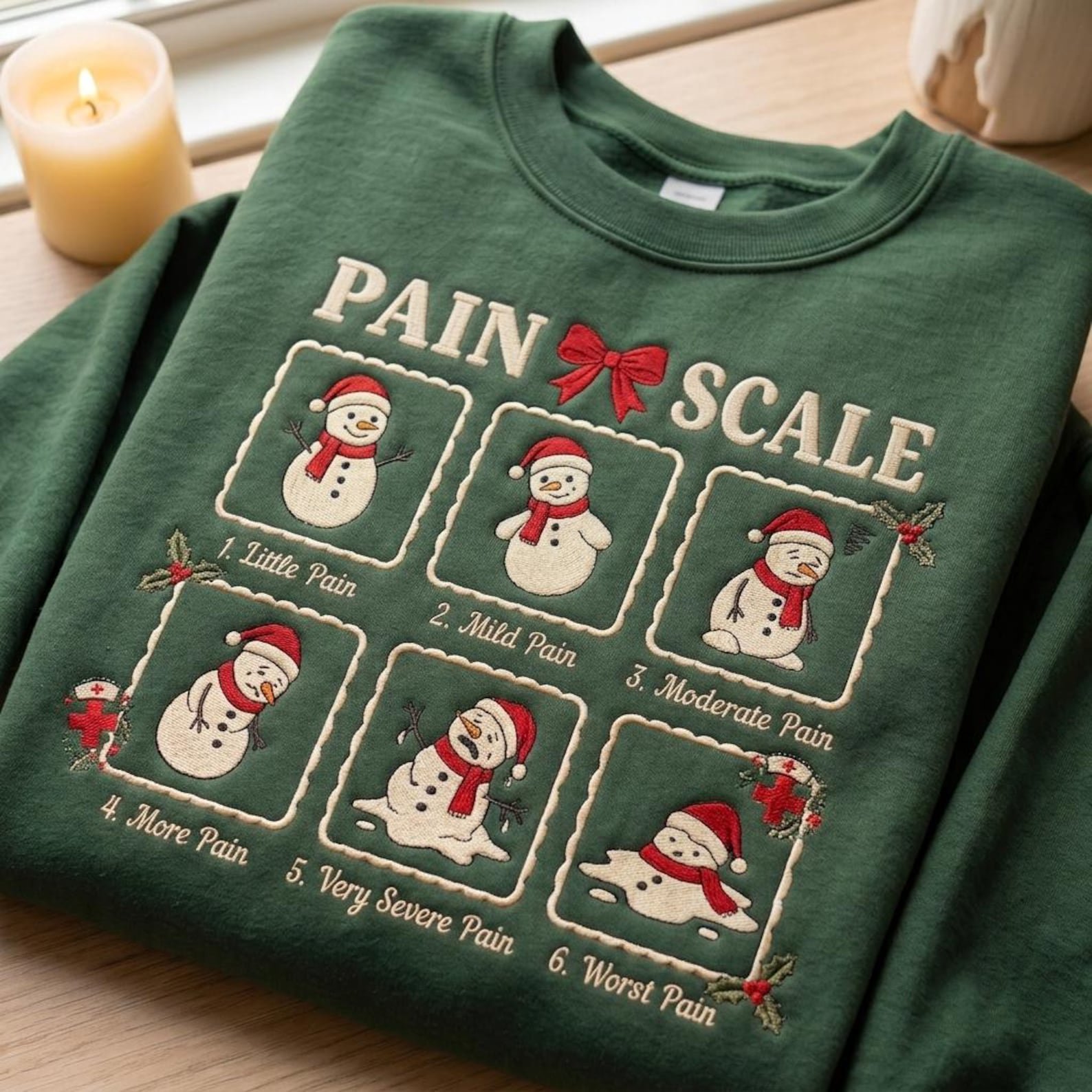 Christmas Pain Scale Embroidered Sweatshirt, Funny Nurse Snowman Shirt, Holiday Medical Shirt, Christmas Nurse Gift for Healthcare Worker 2
