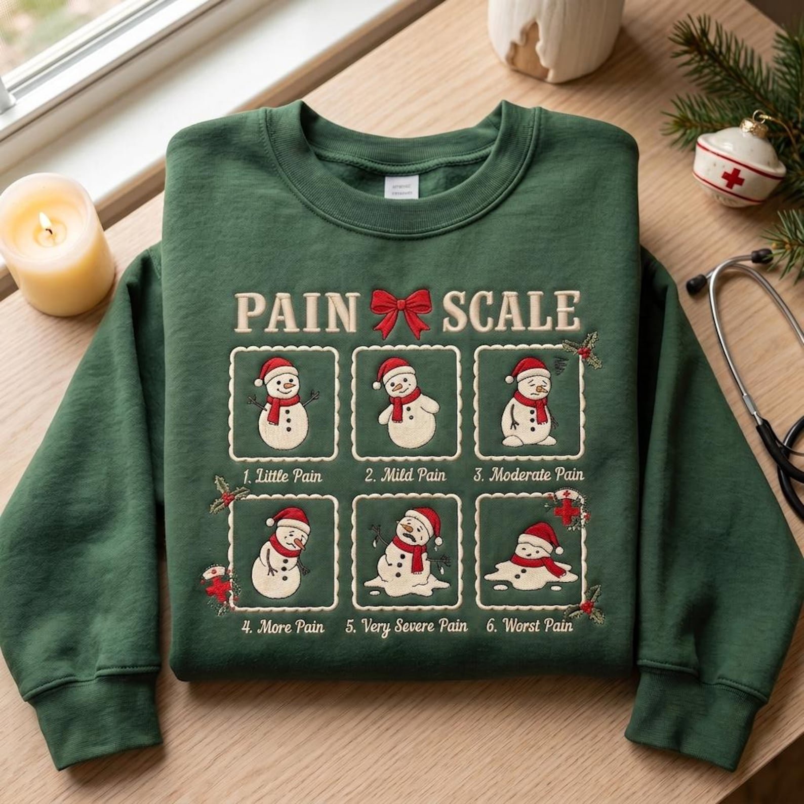 Christmas Pain Scale Embroidered Sweatshirt, Funny Nurse Snowman Shirt, Holiday Medical Shirt, Christmas Nurse Gift for Healthcare Worker 4