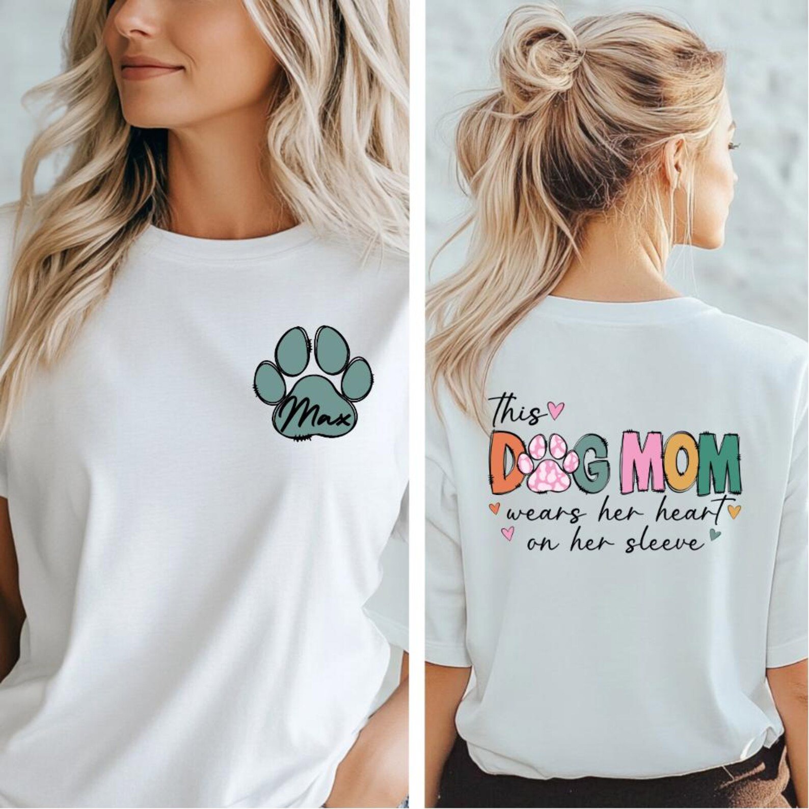 This Dog Mom Wears Her Heart on Her Sleeve Sweatshirt, Custom Dog Name Paw Sleeve Hoodie, Gift for Dog Mom, Personalized Dog Mom Top 8