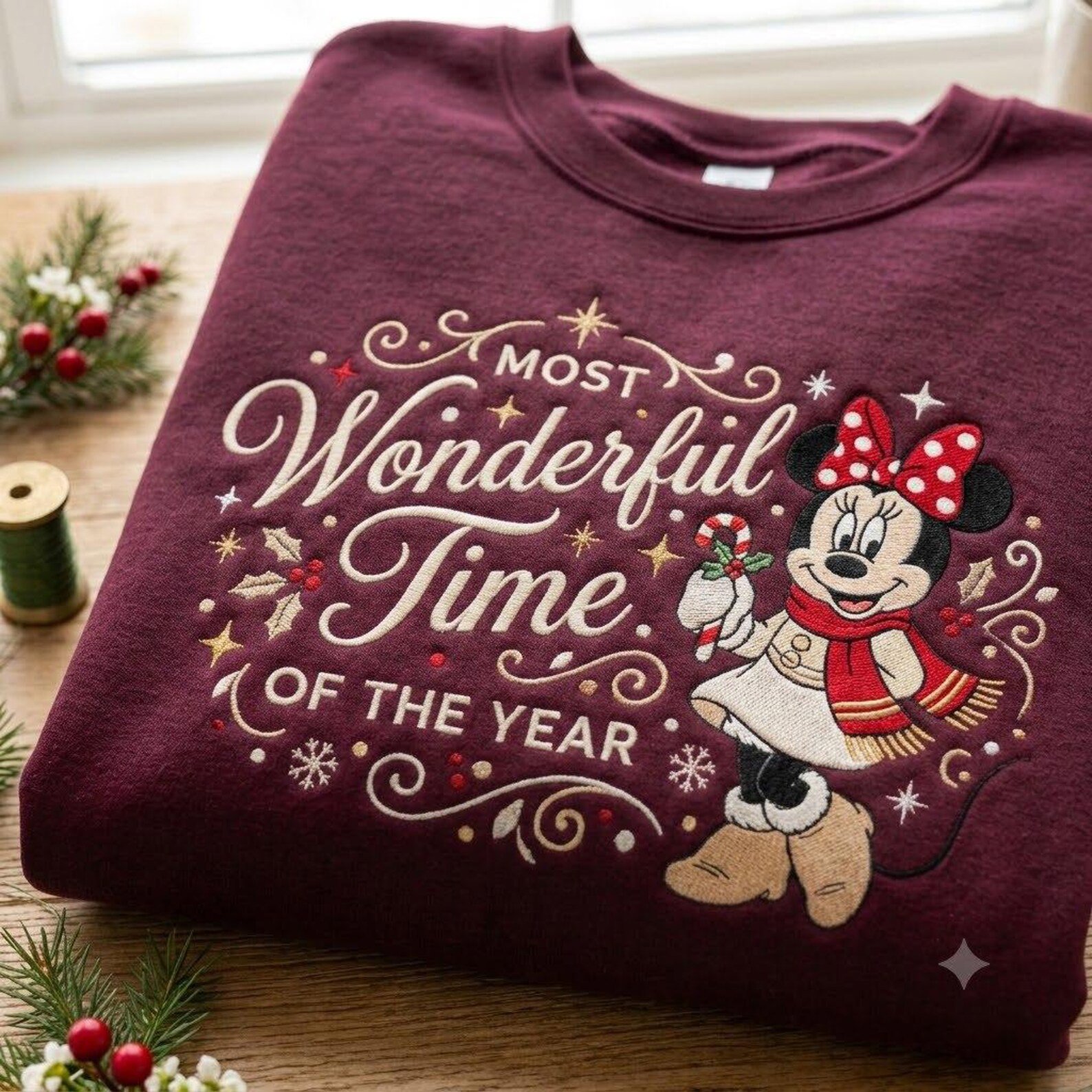 Embroidered Christmas Mouse Sweatshirt, Most Wonderful Time of the Year Crewneck, Festive Holiday Winter Shirt, Christmas Lover Gift 1
