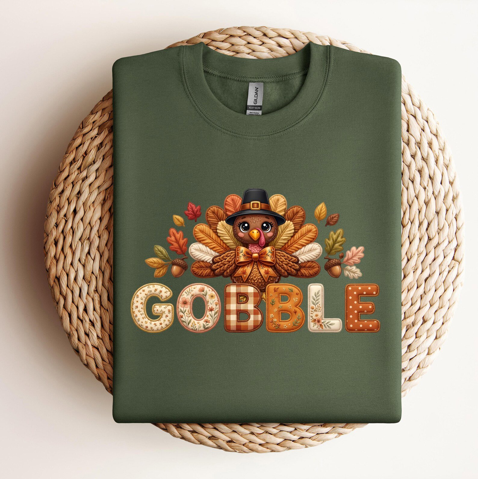 Gobble Thanksgiving Sweatshirt , Turkey Pilgrim Hat Graphic For Autumn Holiday Turkey Day Apparel 3