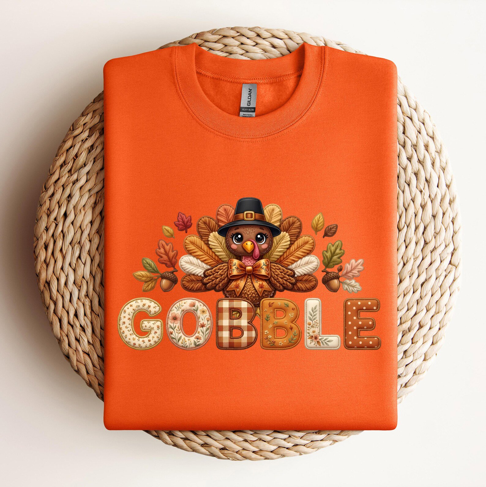 Gobble Thanksgiving Sweatshirt , Turkey Pilgrim Hat Graphic For Autumn Holiday Turkey Day Apparel 4