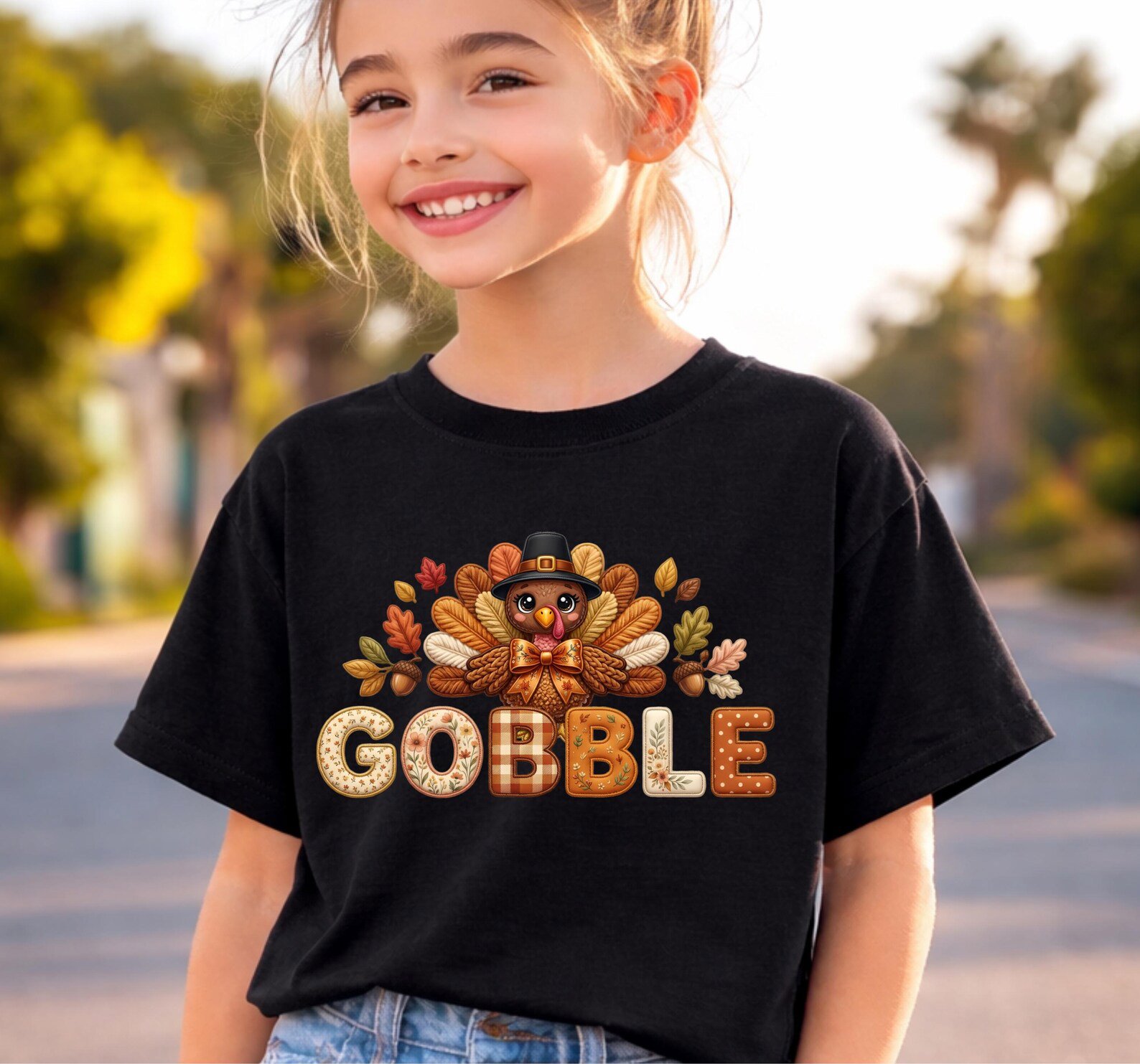 Gobble Thanksgiving Sweatshirt , Turkey Pilgrim Hat Graphic For Autumn Holiday Turkey Day Apparel 6