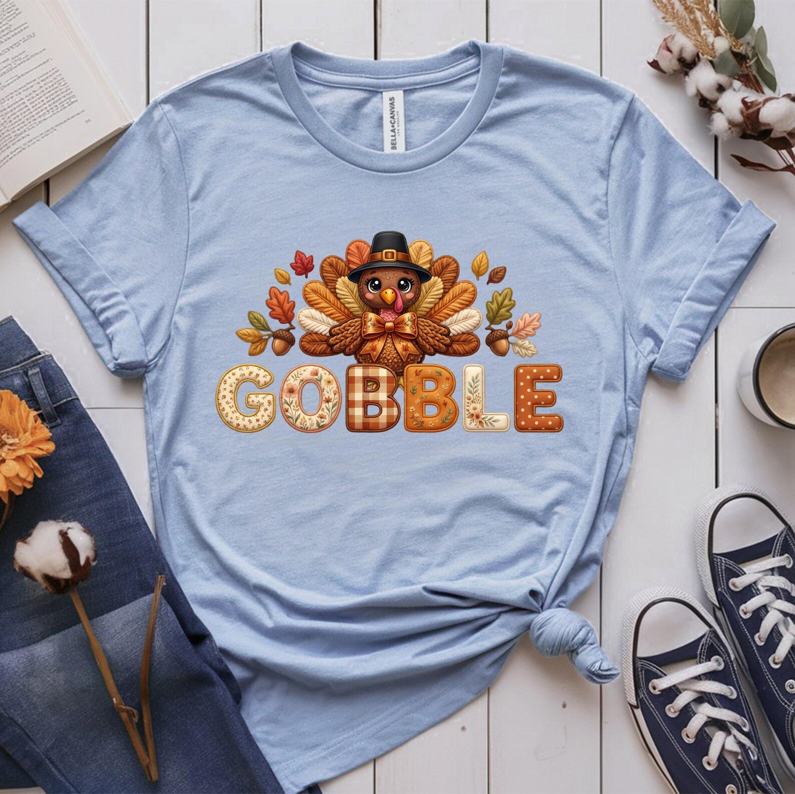 Gobble Thanksgiving Sweatshirt , Turkey Pilgrim Hat Graphic For Autumn Holiday Turkey Day Apparel 7