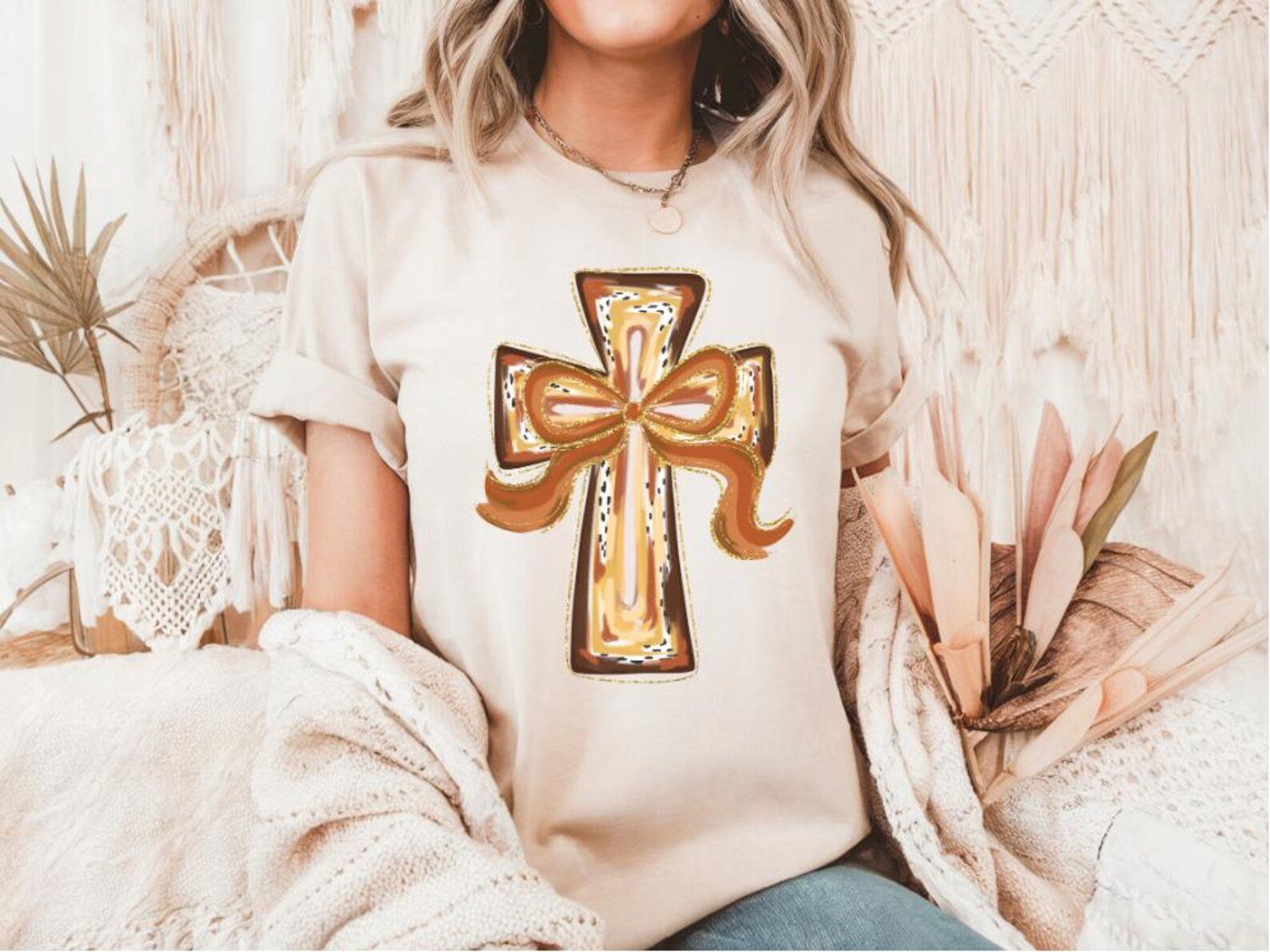 Glitter Gold Western Cross T-Shirt: Hand-Drawn Cowgirl Faith Tee 1