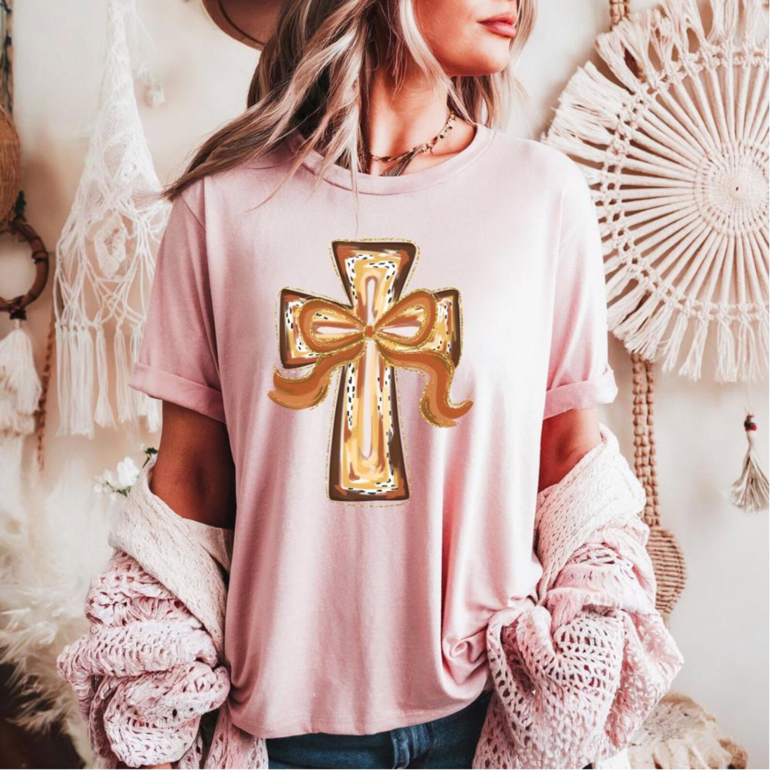 Glitter Gold Western Cross T-Shirt: Hand-Drawn Cowgirl Faith Tee 6