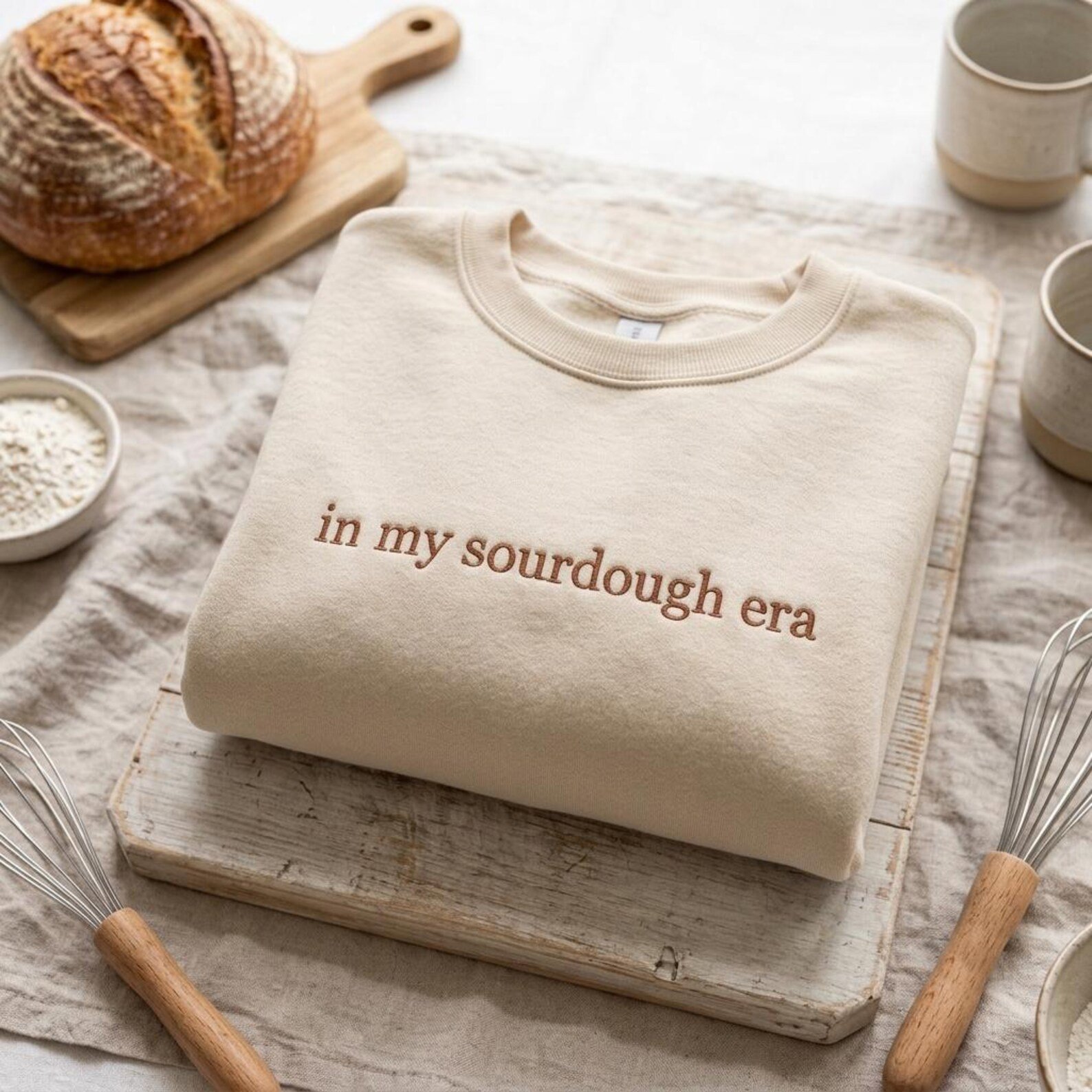 In My Sourdough Era Embroidered Sweatshirt, Sourdough Baker Crewneck, Bread Baking Shirt, Cozy Kitchen Gift for Home Baker 4