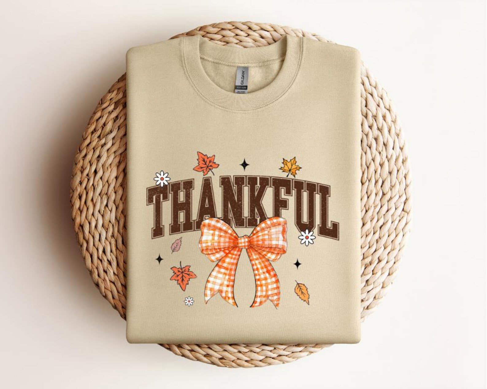 Thankful Gingham Bow Shirt, Cozy Fall Autumn Sweatshirt, Thanksgiving Outfit 2