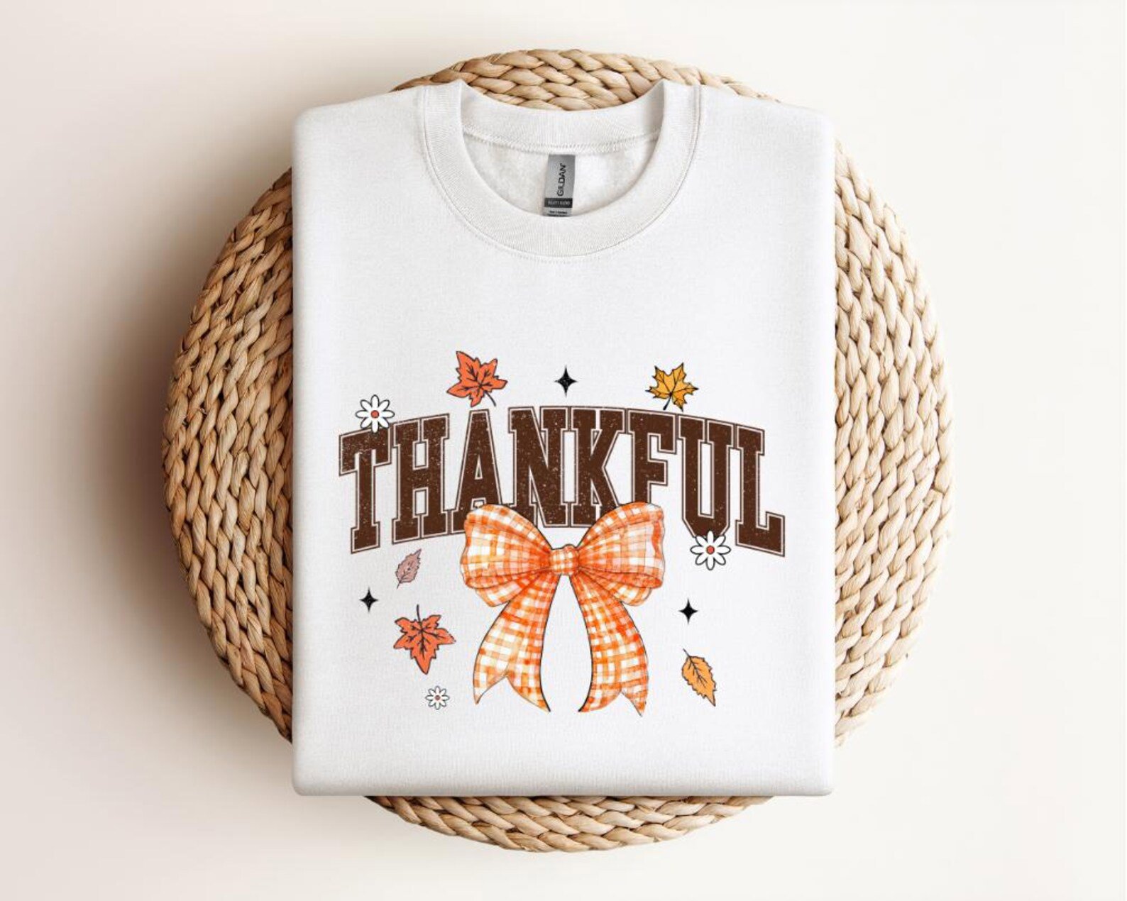 Thankful Gingham Bow Shirt, Cozy Fall Autumn Sweatshirt, Thanksgiving Outfit 1