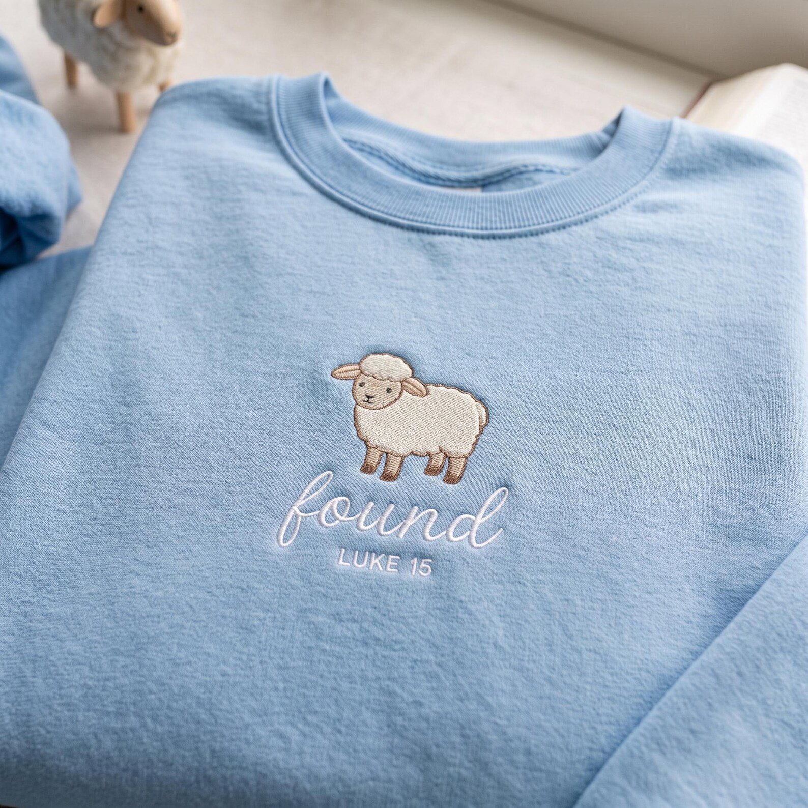Found Luke 15 Embroidered Sweatshirt, Lost Sheep Christian Crewneck, Bible Verse Faith Shirt, Jesus Shepherd Gift for Believer 2