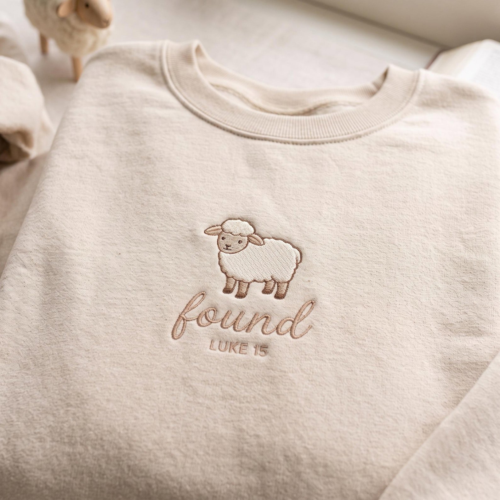 Found Luke 15 Embroidered Sweatshirt, Lost Sheep Christian Crewneck, Bible Verse Faith Shirt, Jesus Shepherd Gift for Believer 1