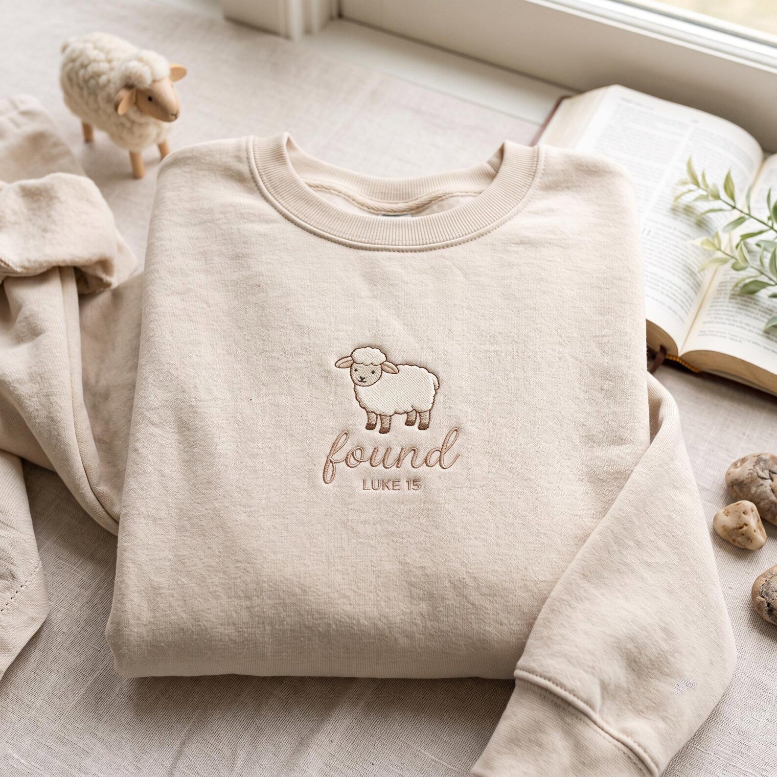 Found Luke 15 Embroidered Sweatshirt, Lost Sheep Christian Crewneck, Bible Verse Faith Shirt, Jesus Shepherd Gift for Believer 4