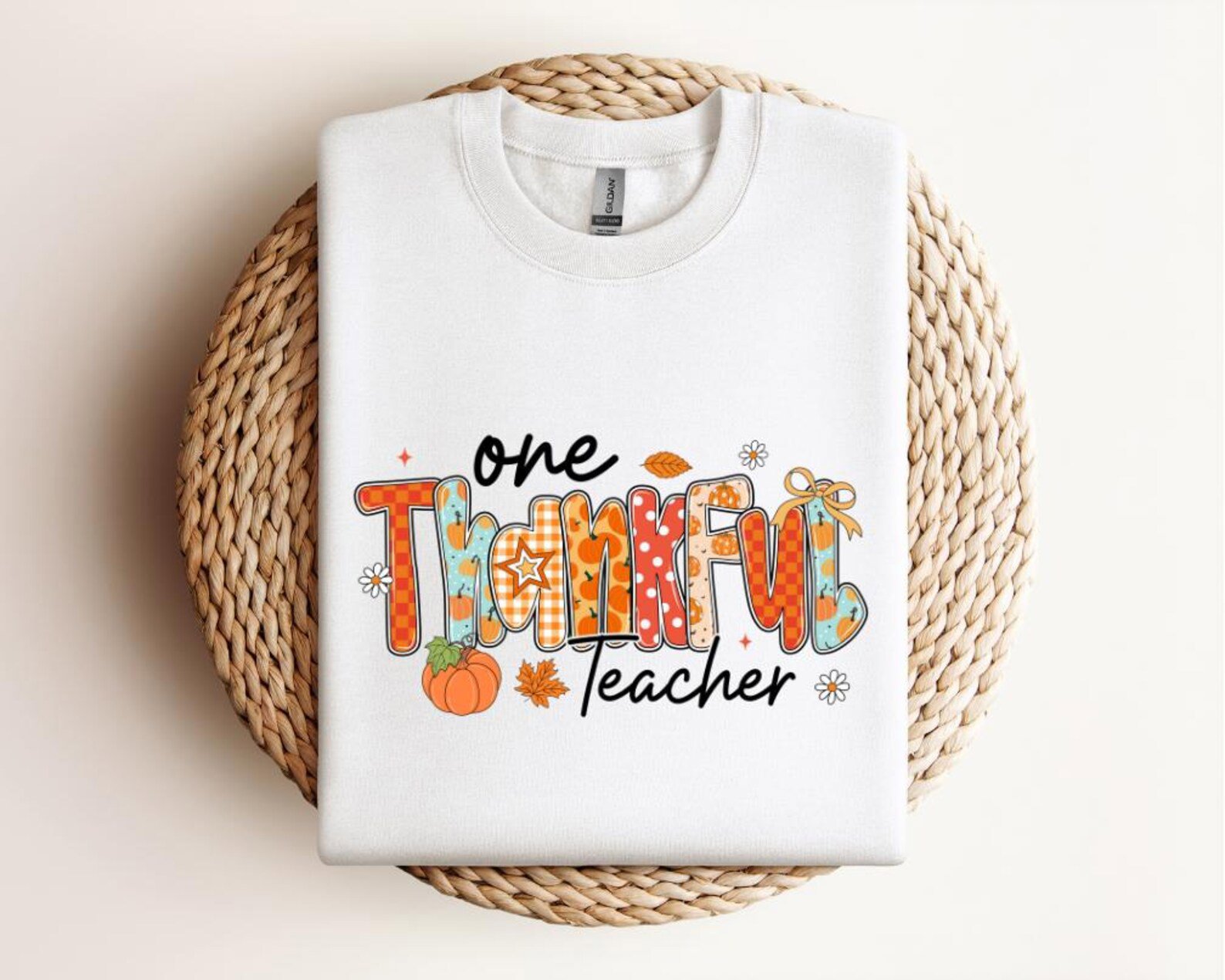 One Thankful Teacher sweatShirt, Fall Pumpkin Teacher Tee 1